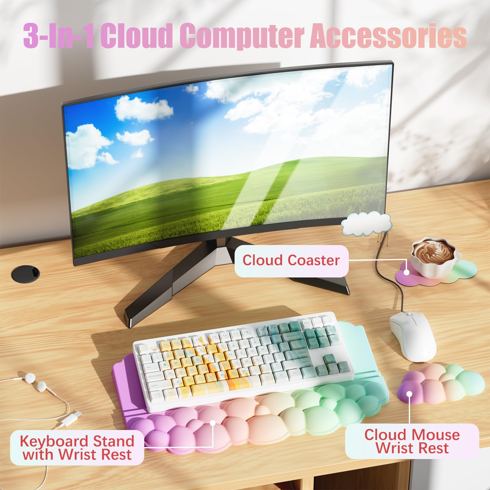 Ergonomic Wrist Rest for Keyboard, Soft Memory Foam Cloud Keyboard Stand