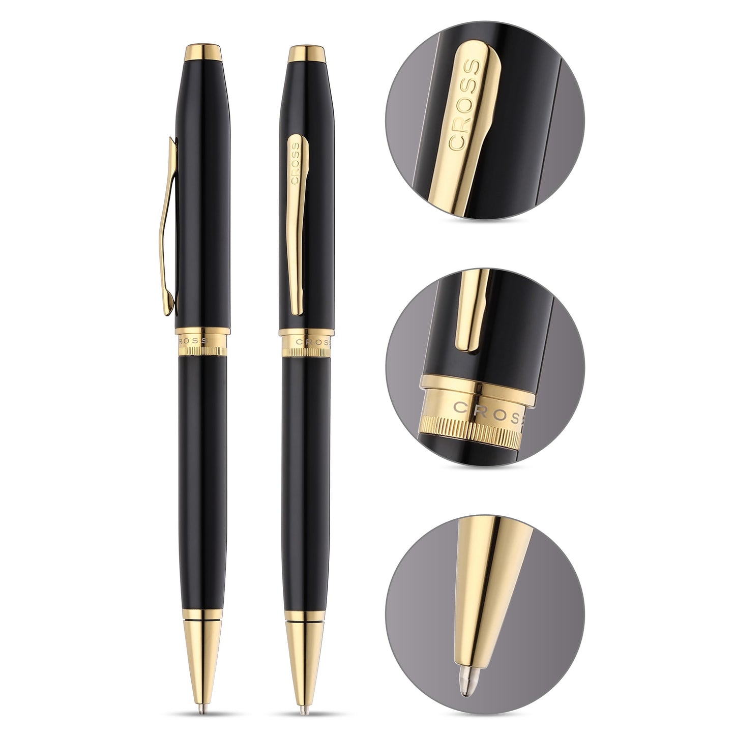 Cross Foundry Glossy Black Gold Ballpoint Pen, Medium Point, Black Ink