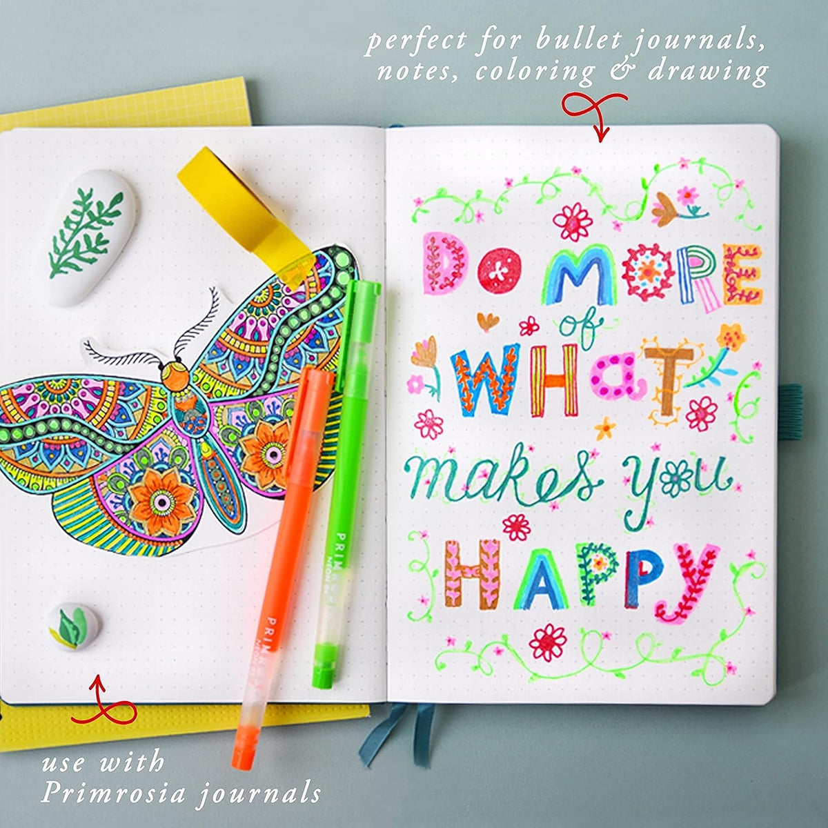 Primrosia 48 Gel Pens, inc. Metallic, Pastel, Glitter & Flourescent for Adult Coloring Book & Dot