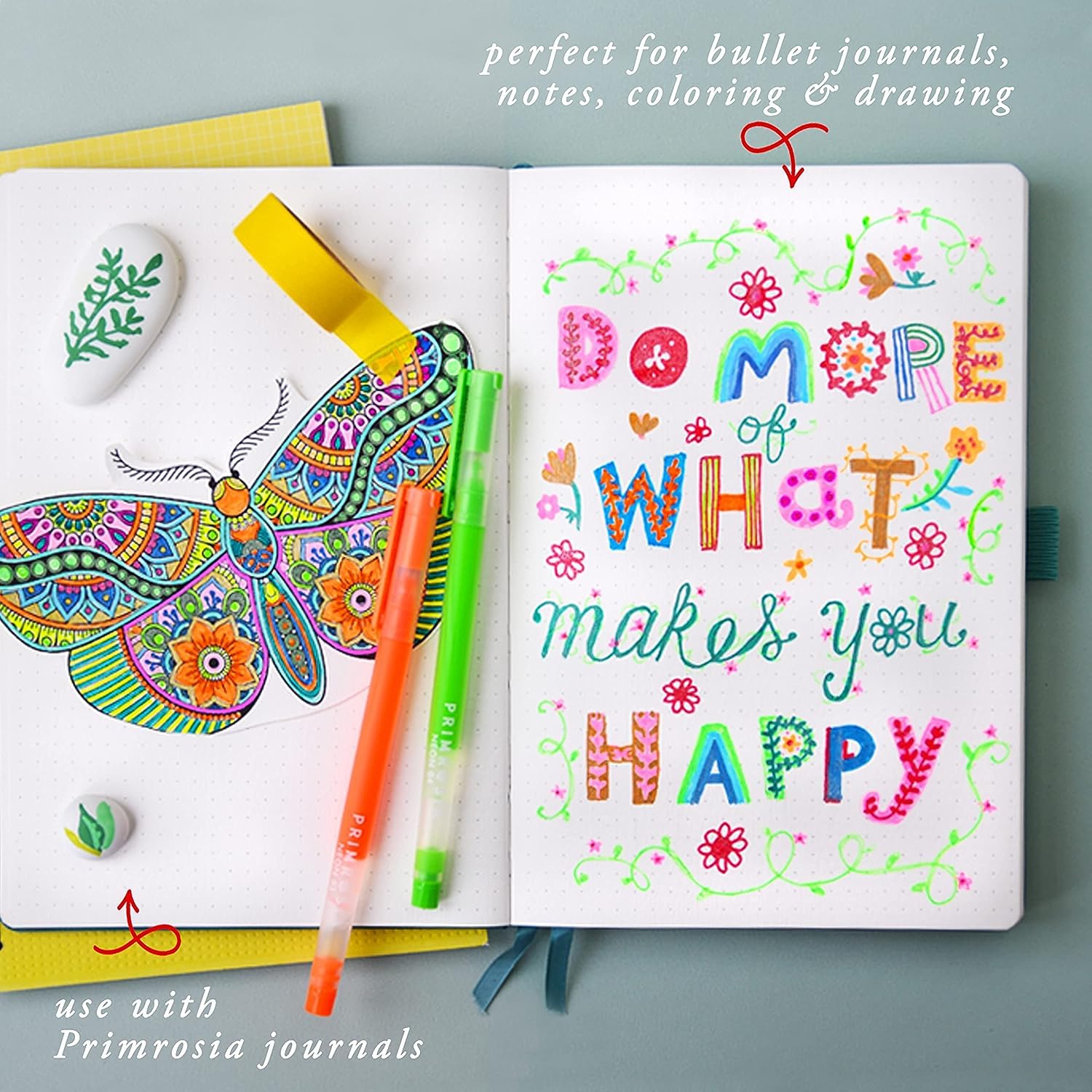 Primrosia 48 Gel Pens, inc. Metallic, Pastel, Glitter & Flourescent for Adult Coloring Book & Dot