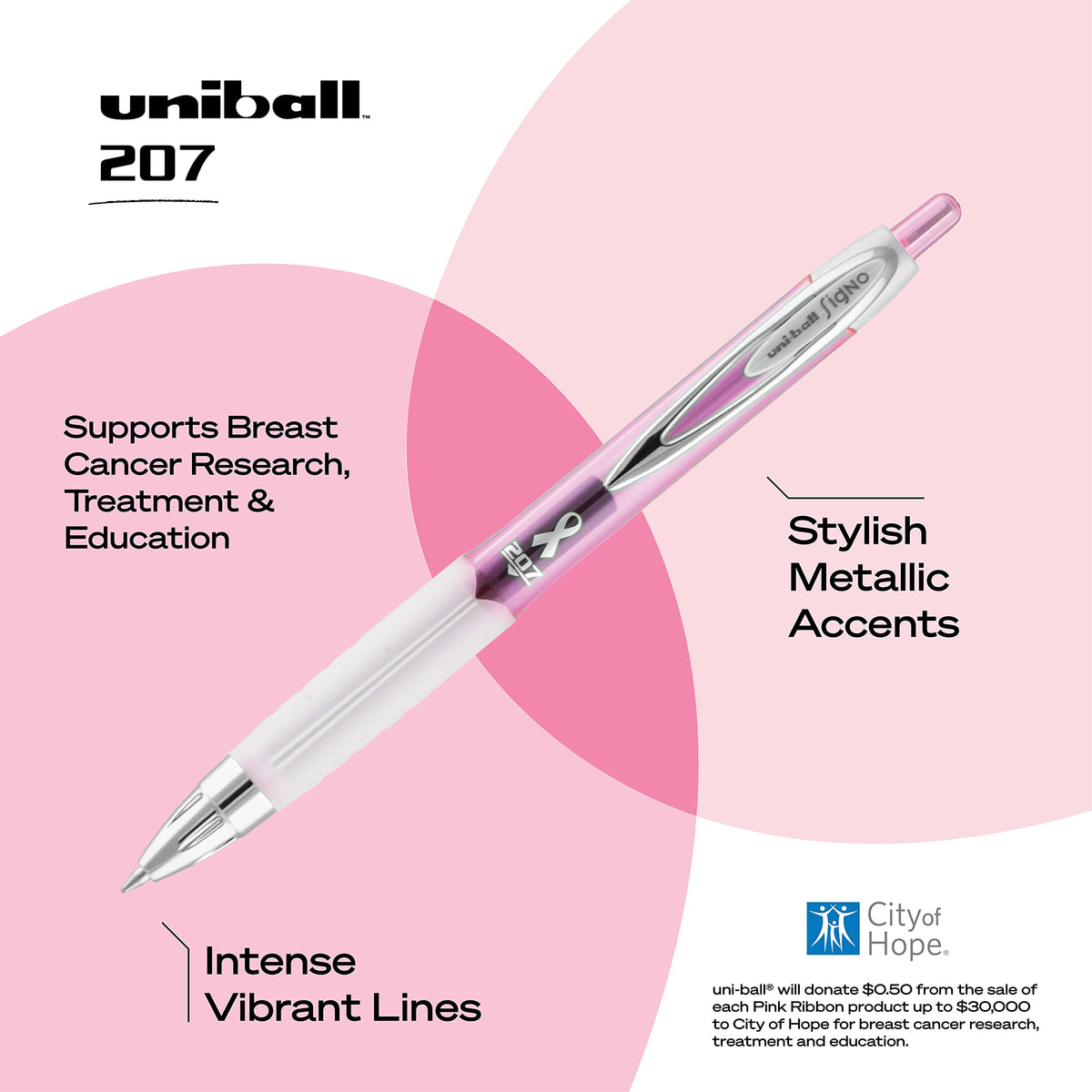 uniball™ 207 Pink Ribbon Gel Pens, Medium Point (0.7mm), Black, 36 Pack
