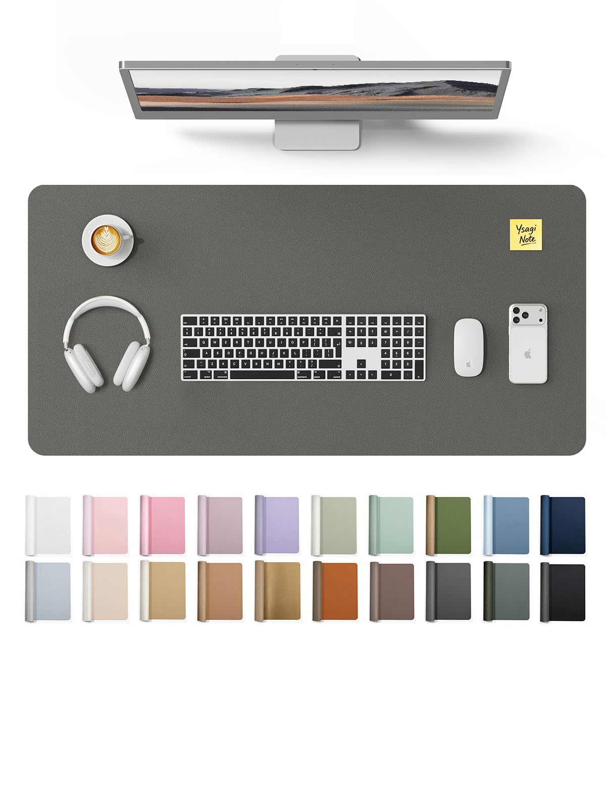 YSAGi Leather Desk Protector, Office Mat, Large Mouse Mat, Non-Slip PU Leather Blotter, Laptop Desk