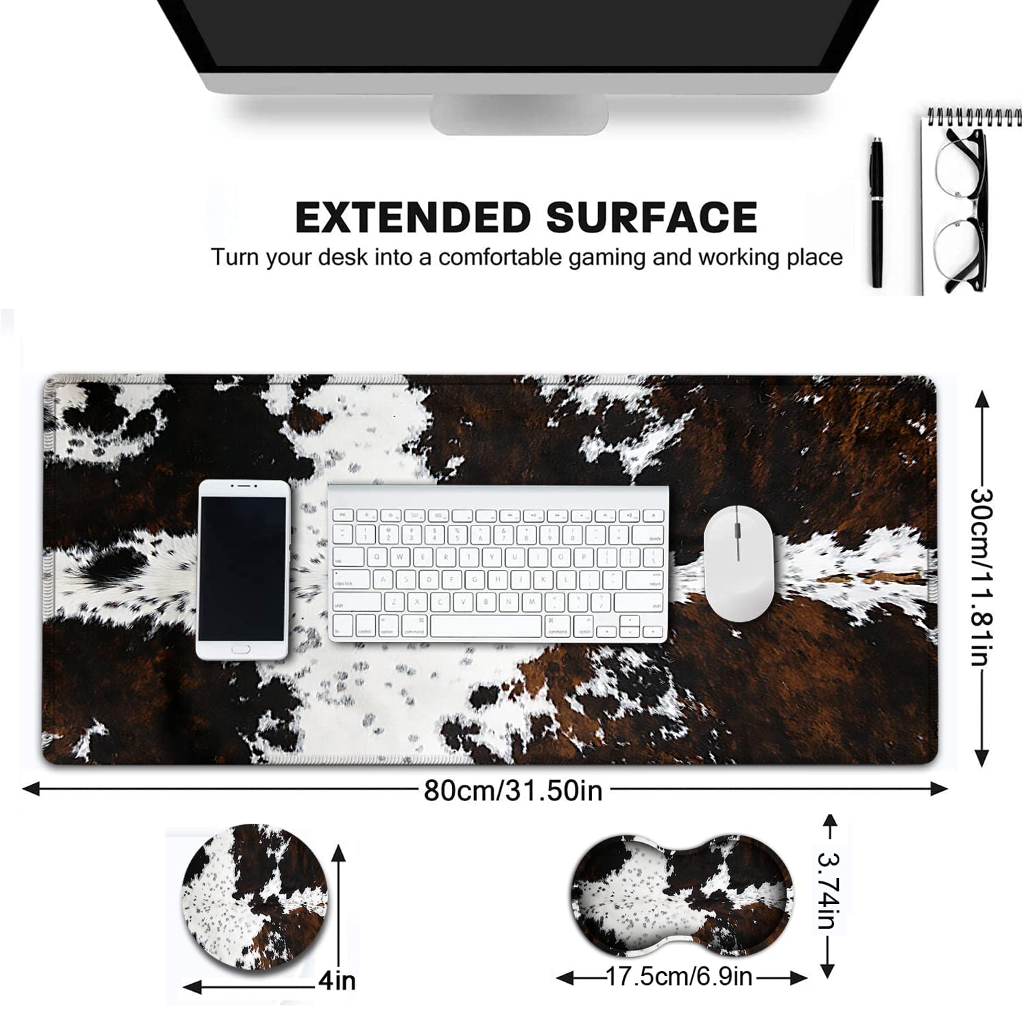Large Gaming Mouse Pad, 31.5x11.8 in Extended Computer Mouse Mat with Non-Slip PU Base, Ergonomic