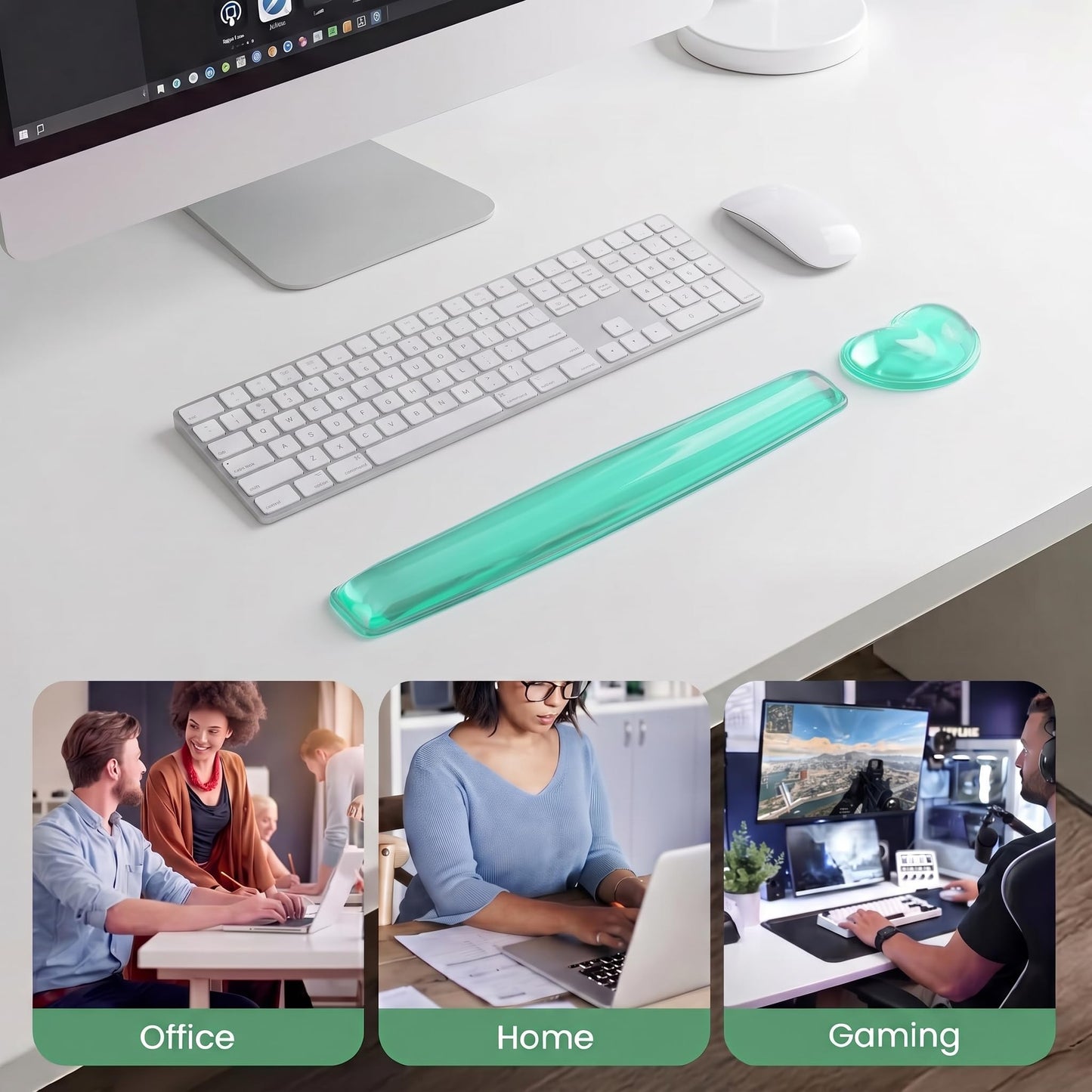 Gel Keyboard & Mouse Wrist Rest Set - Keyboard Wrist Rest Pad & Mouse Support for Office Gaming Pad