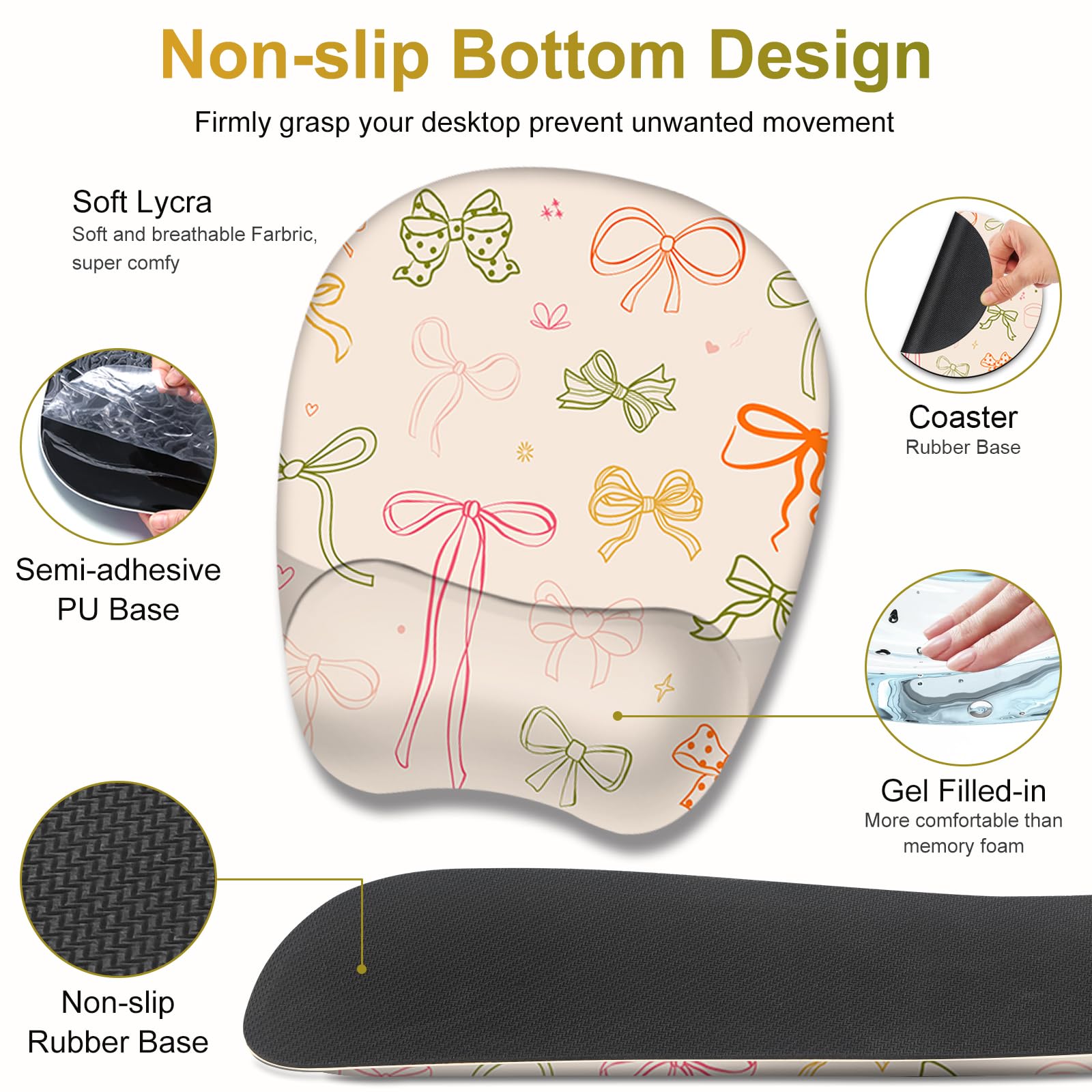Apricot Mouse Pad with Wrist Support 4 in1 Set, XXL Big Game Mousepad + Keyboard Wrist Rest + Mouse