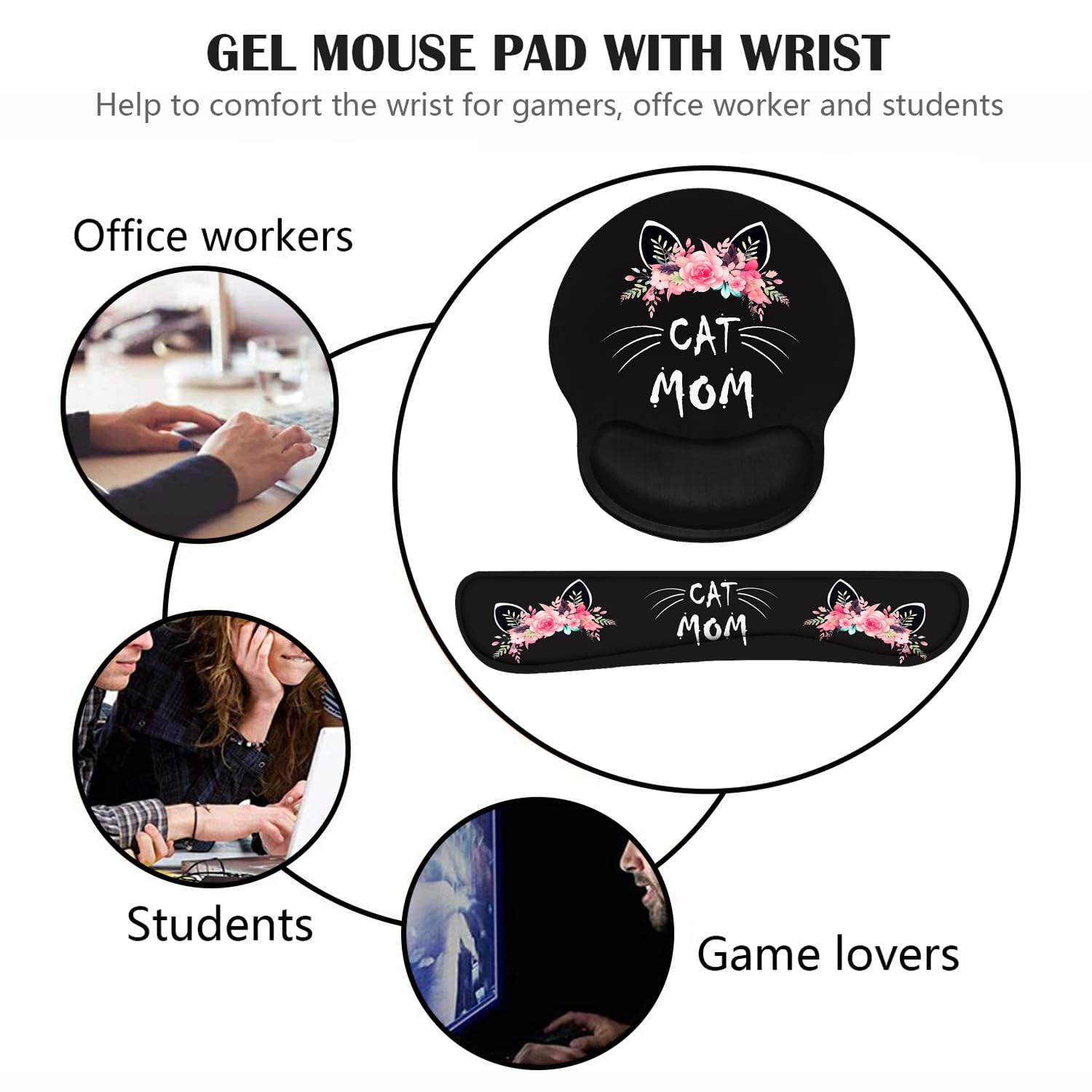 Keyboard Wrist Rest and Mouse Pad Wrist Support Set with Coasters, Non-Slip PU Base Ergonomic