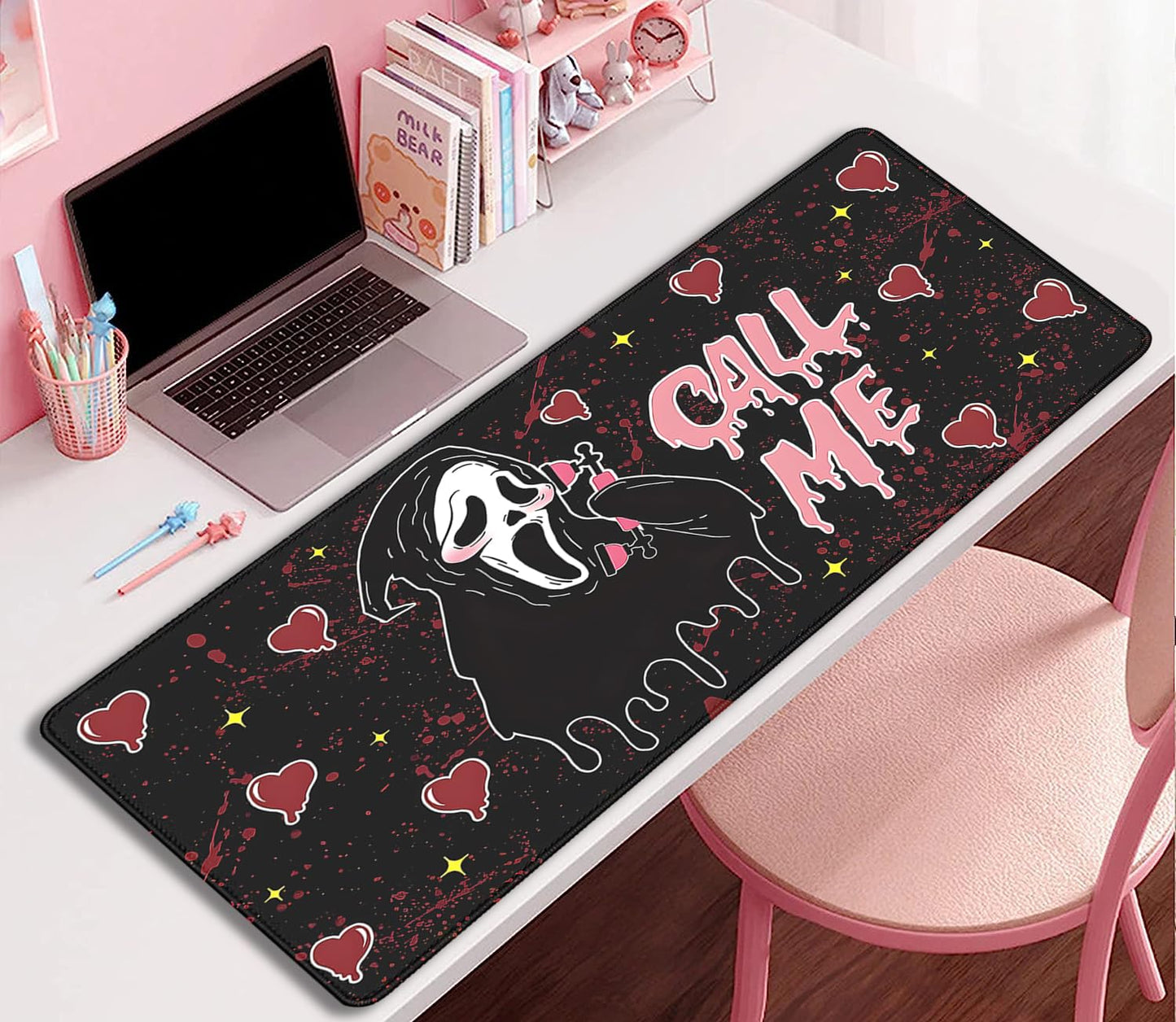 Call Me Mouse Pad Ghostface Desk Pat,Mouse Mat Large Desk Mat for Desktop,Stitched Edges Non-Slip