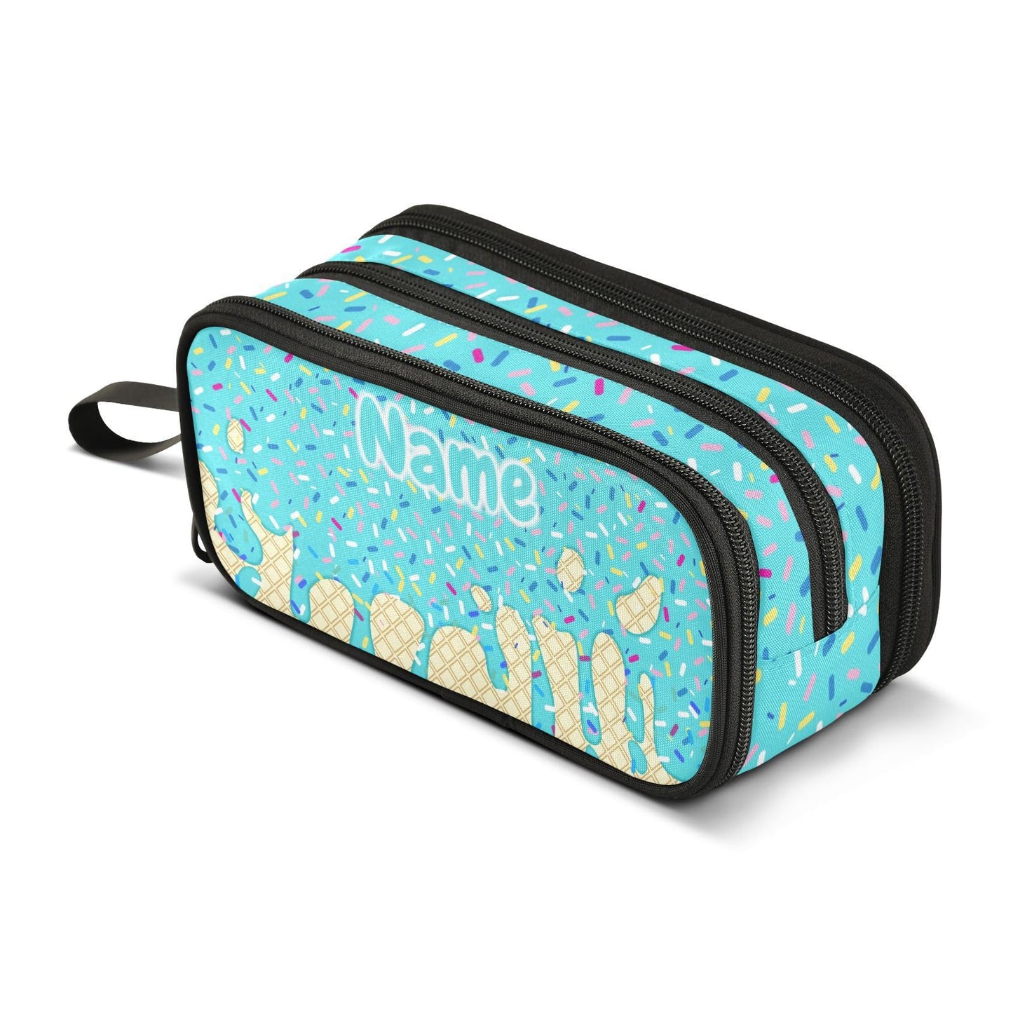 BOENLE Custom Teal Blue Ice Cream Print Pencil Case Box Boys Girls Personalized Name Large Pencil