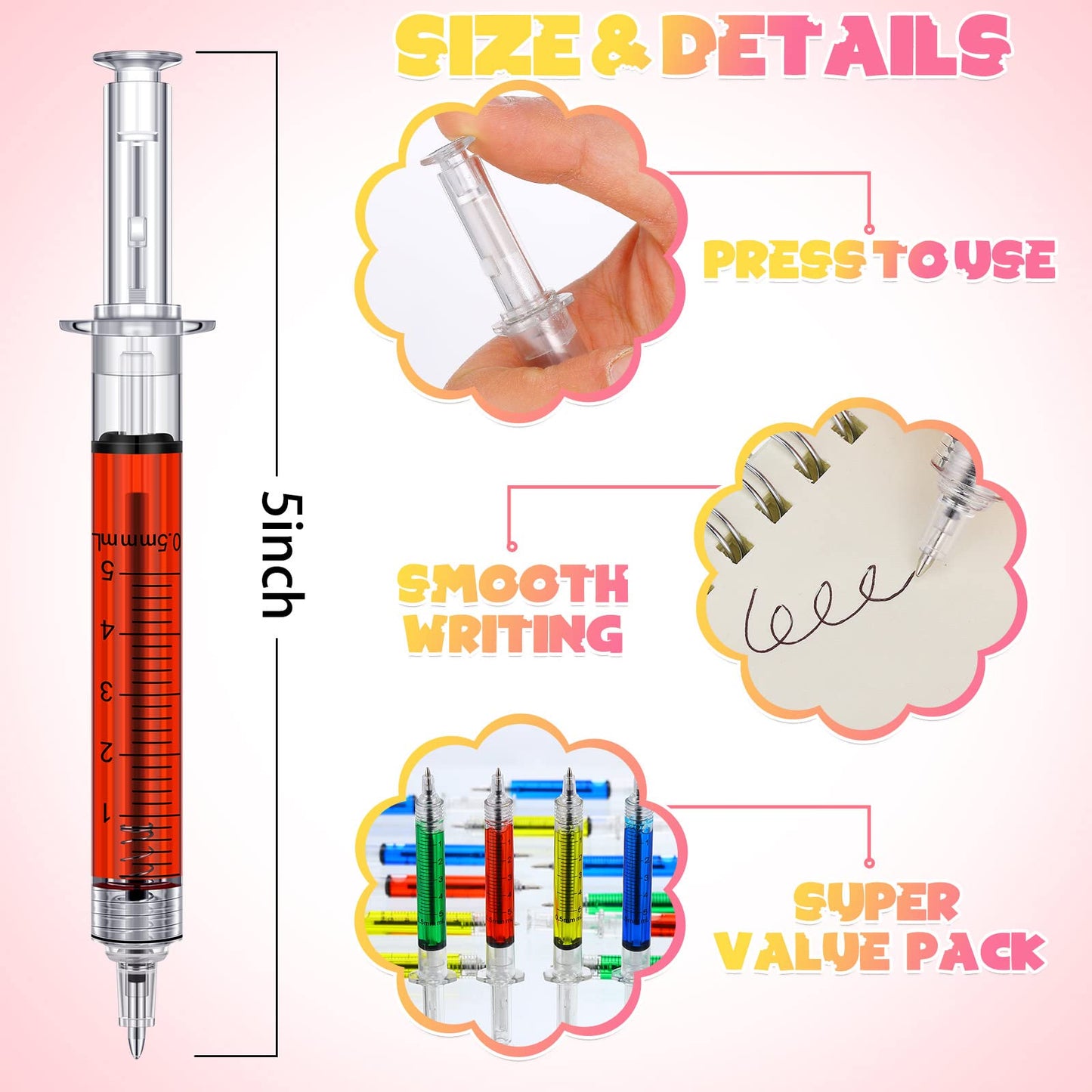 Tinlade 200 Pcs Syringe Gel Pens Bulk Nurses 4 Colors