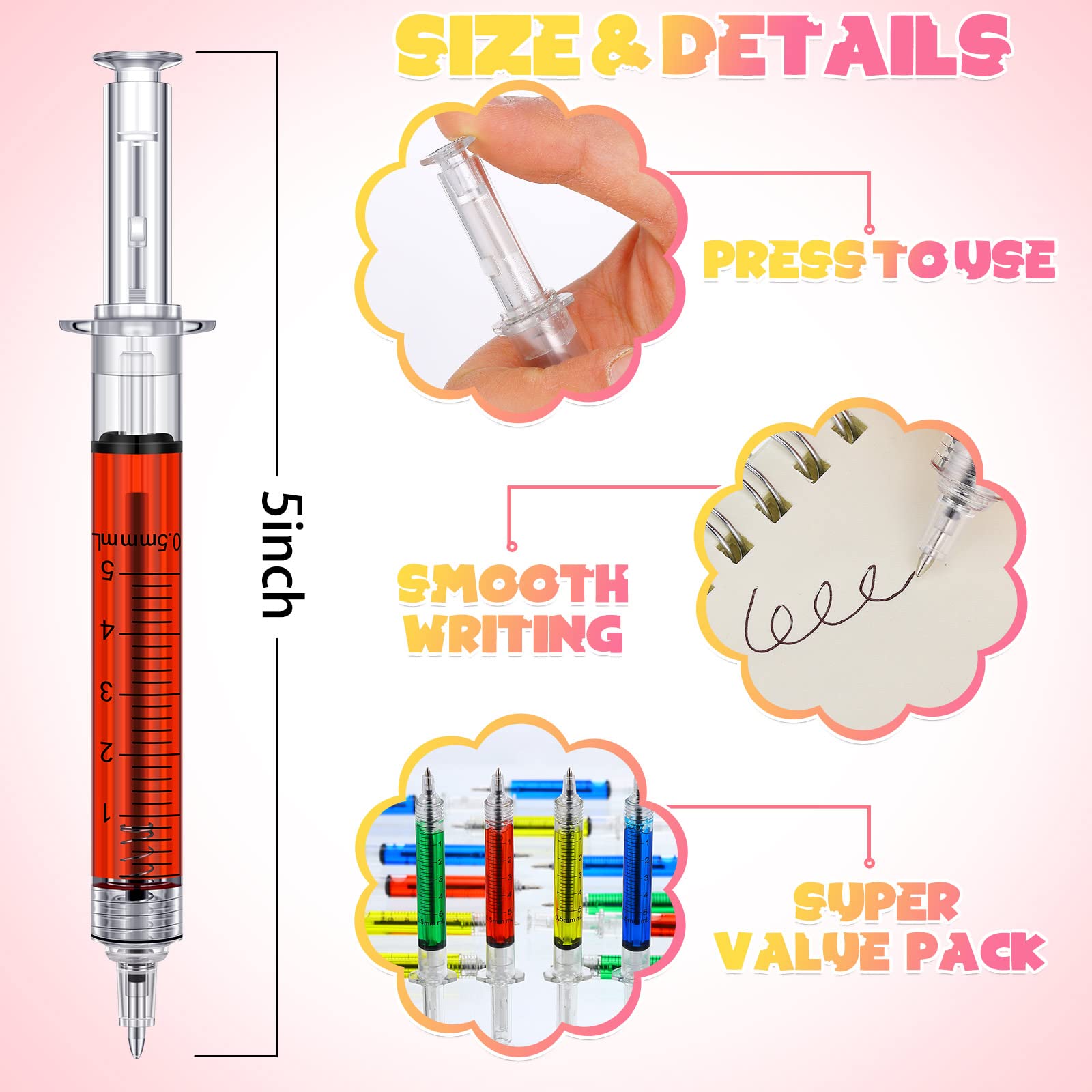Tinlade 200 Pcs Syringe Gel Pens Bulk Nurses 4 Colors