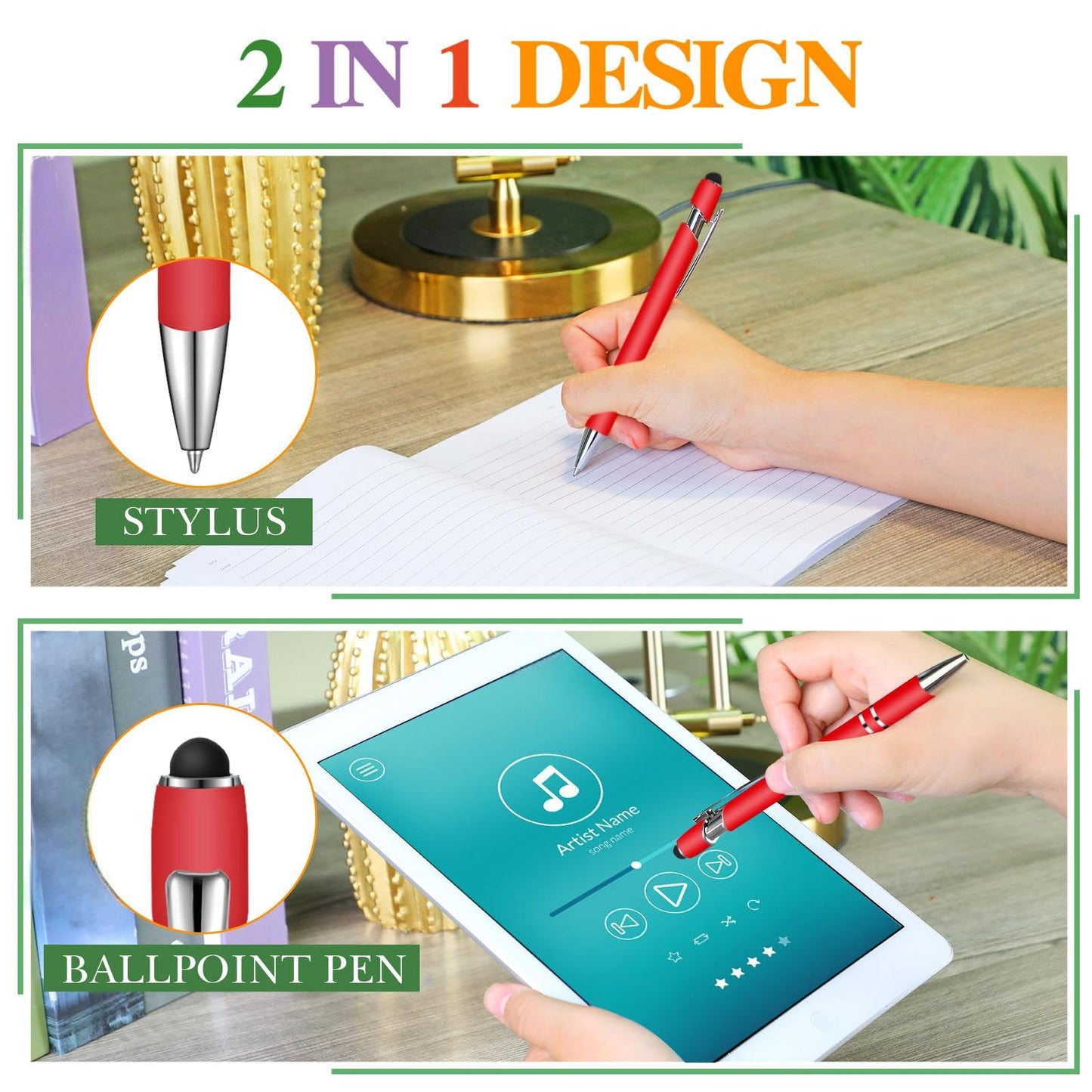 Zonon 38 Pcs Stylus Ballpoint Pens, Metal Rubberized Grip, Candy Colors