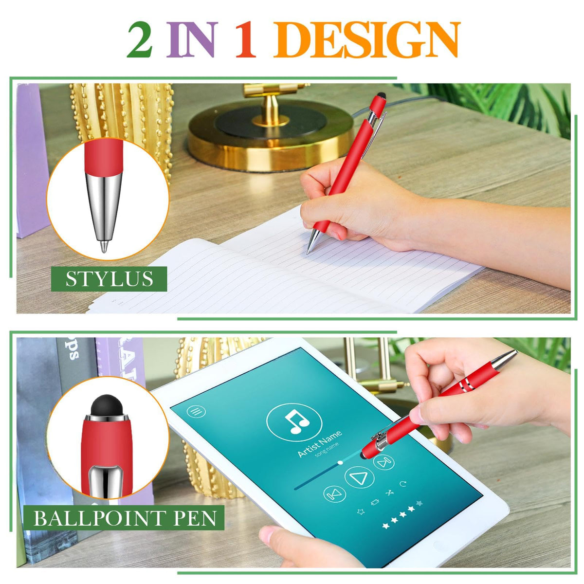 Zonon 38 Pcs Stylus Ballpoint Pens, Metal Rubberized Grip, Candy Colors