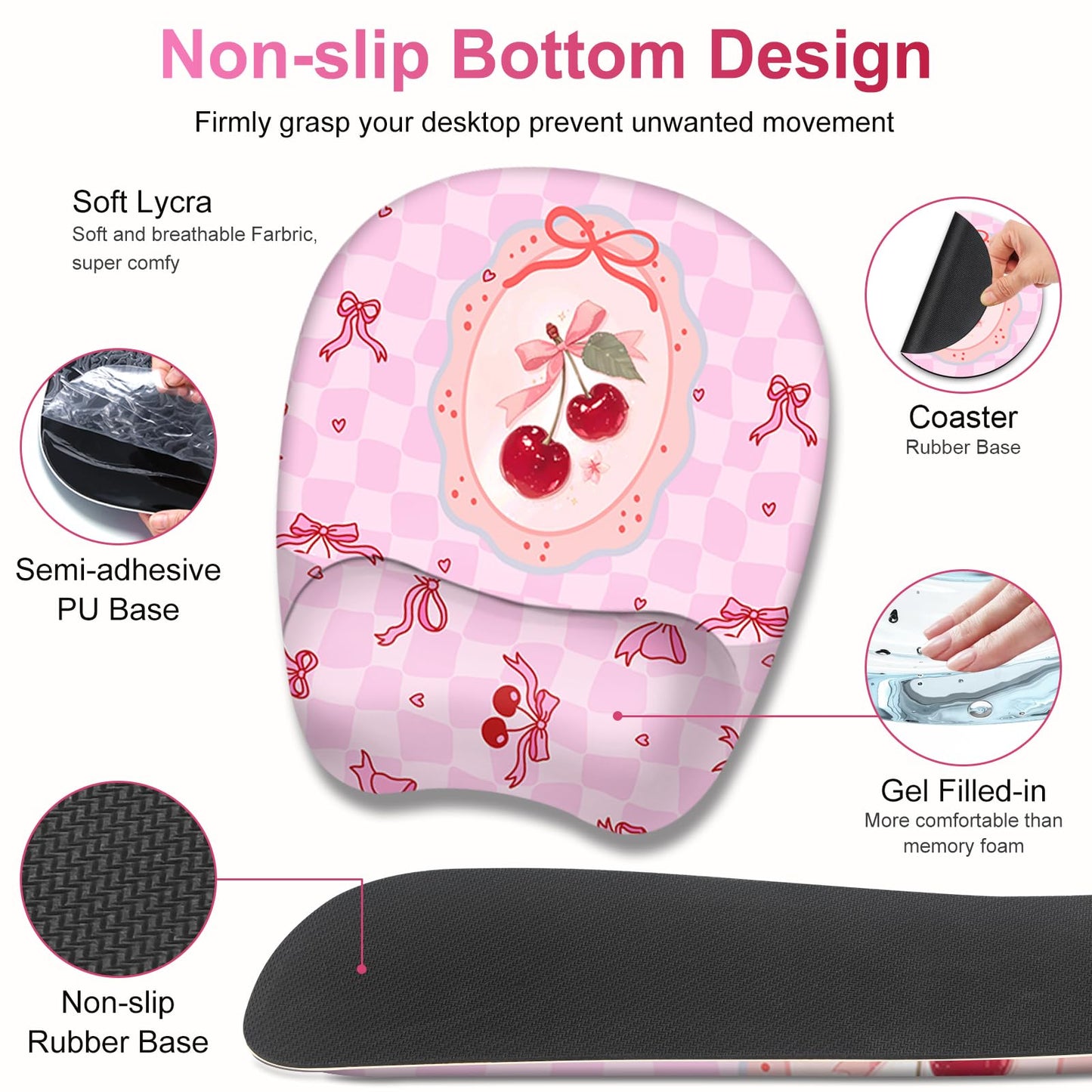 Cute Check Mouse Pad with Wrist Support 4 in1 Set, XXL Big Game Mousepad + Keyboard Wrist Rest +