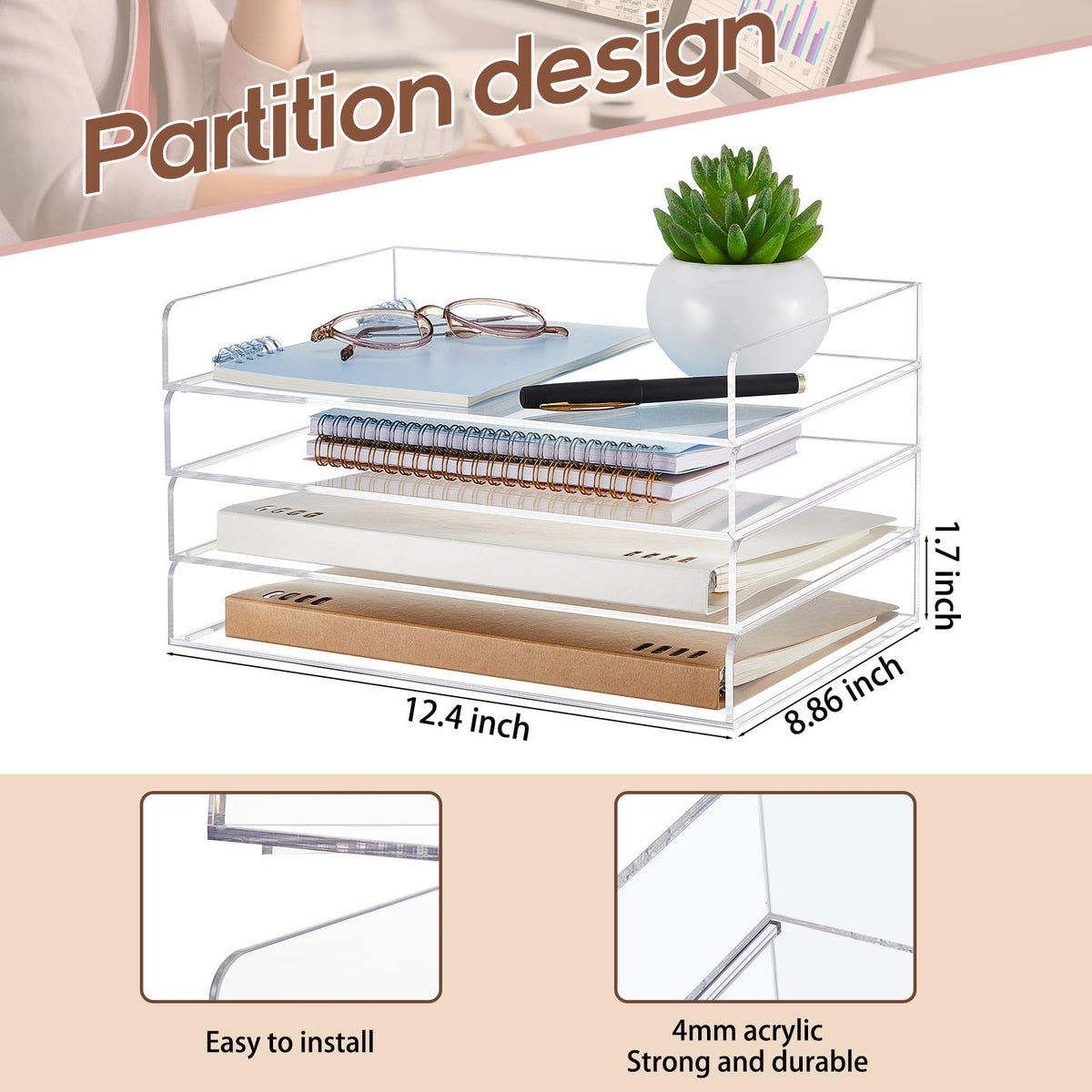 Harloon 4 Tier Paper Organizer Letter Tray Acrylic Desk File Organizer