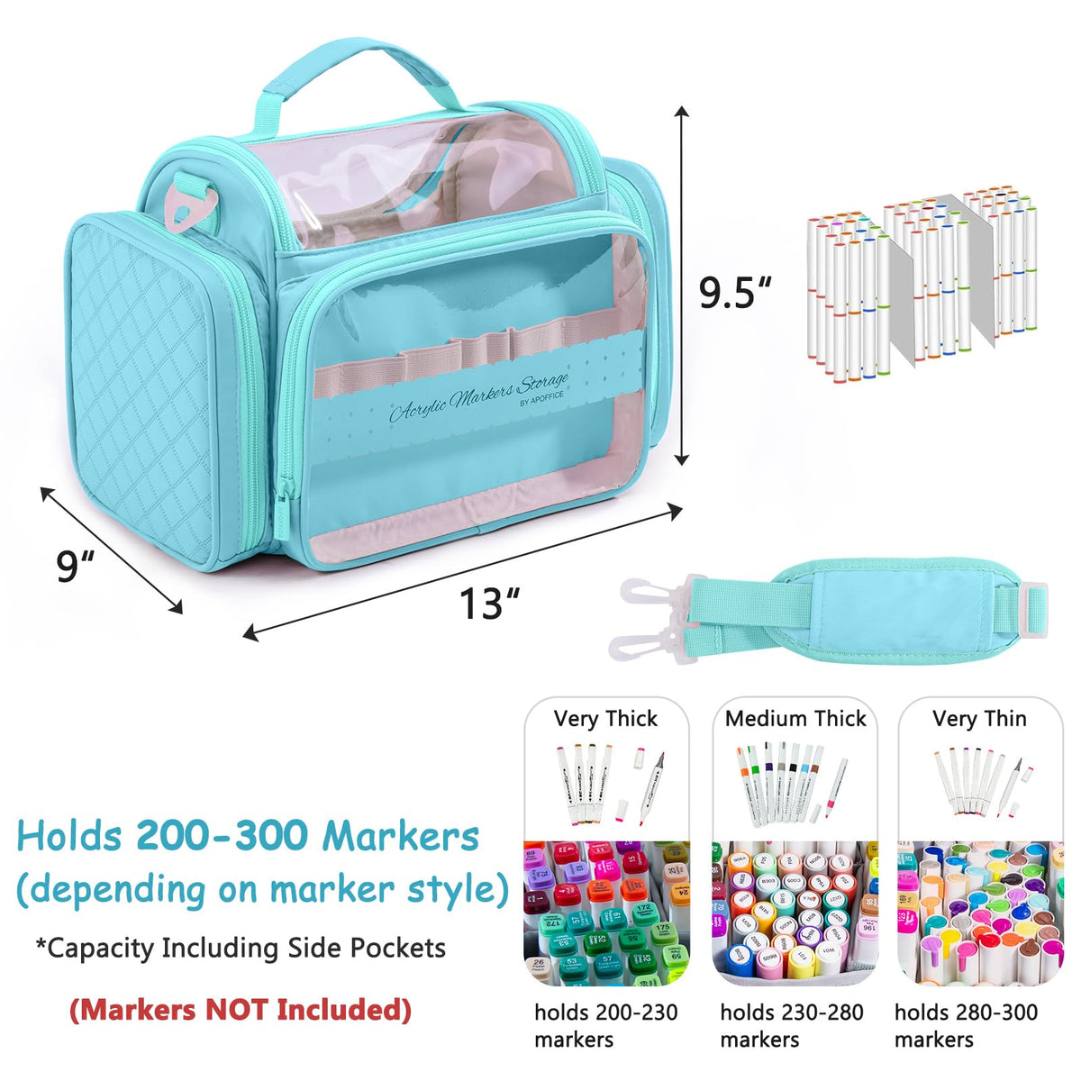 Large Marker Organizer Case for Up to 300 Markers, Marker Storage Bag