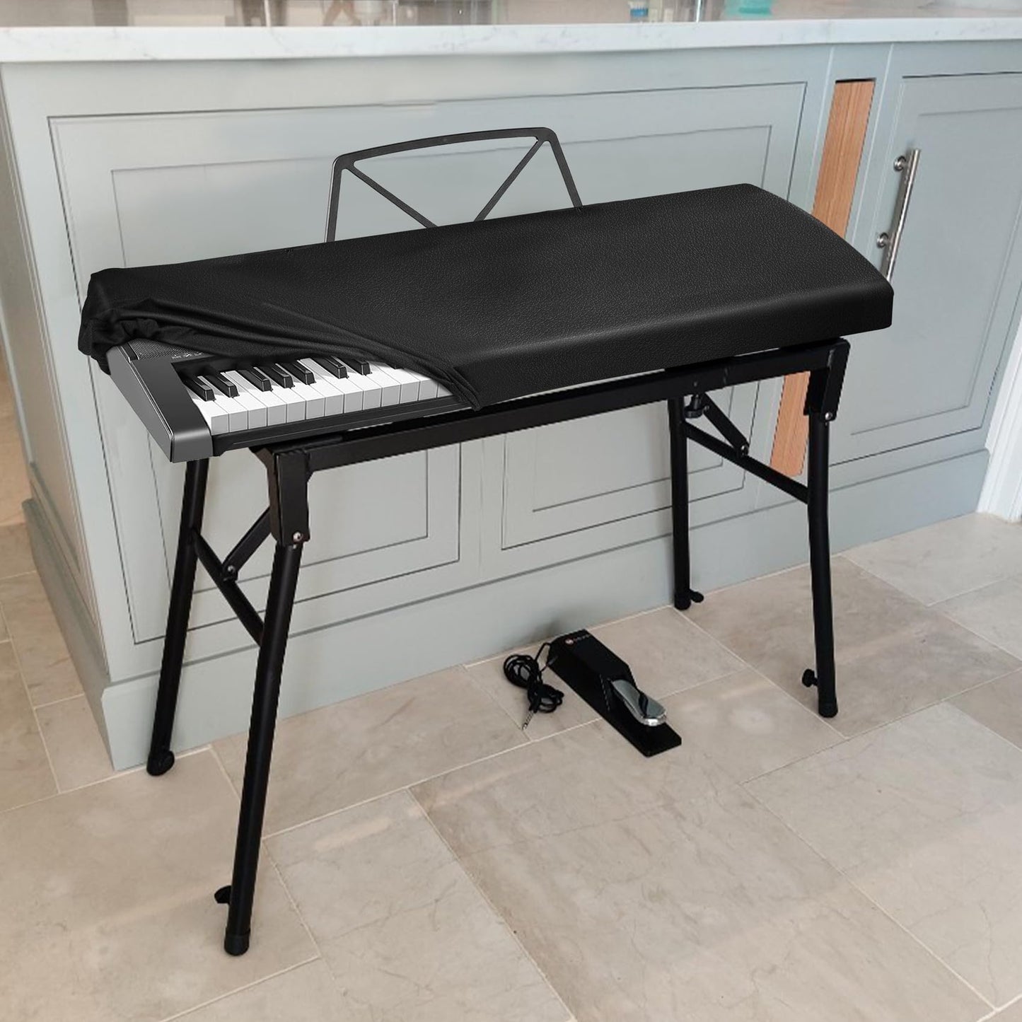 Explore Land Stretchy Leather Piano Keyboard Dust Cover (Black, 61 Keys)