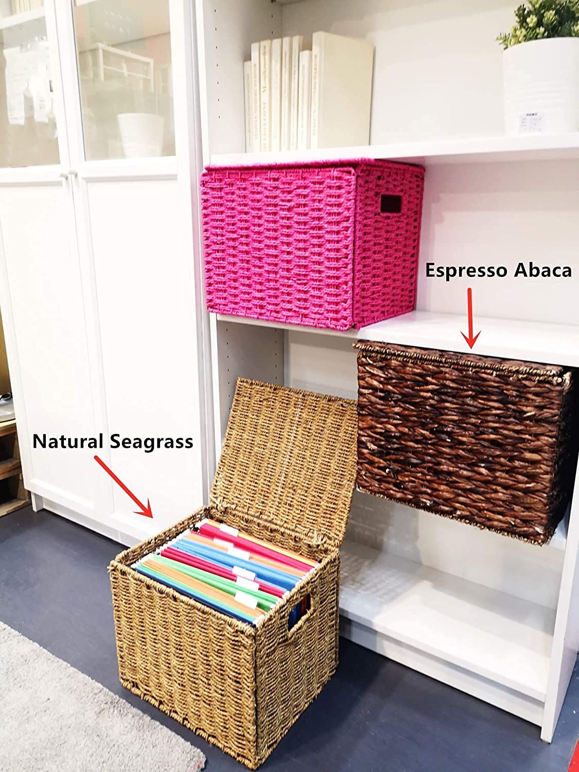 URFORESTIC Seagrass File Filing Cabinet File Box Organizer | Collapsible Letter Size Hanging File