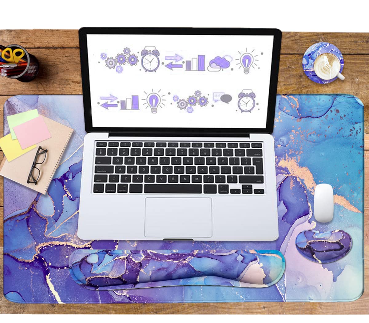 Large Mouse Pad and Keyboard Wrist Rest, Desk Pad for Keyboard and Mouse, 4-in-1 Large Gaming Mouse