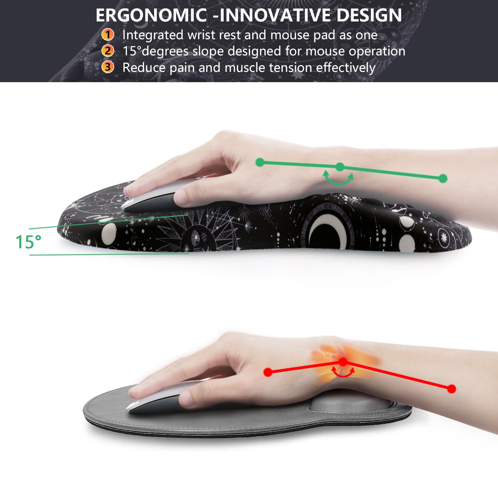 Laokiiy Ergonomic Mouse Pad Wrist Rest, 15° Memory Foam, Non-Slip PU Base