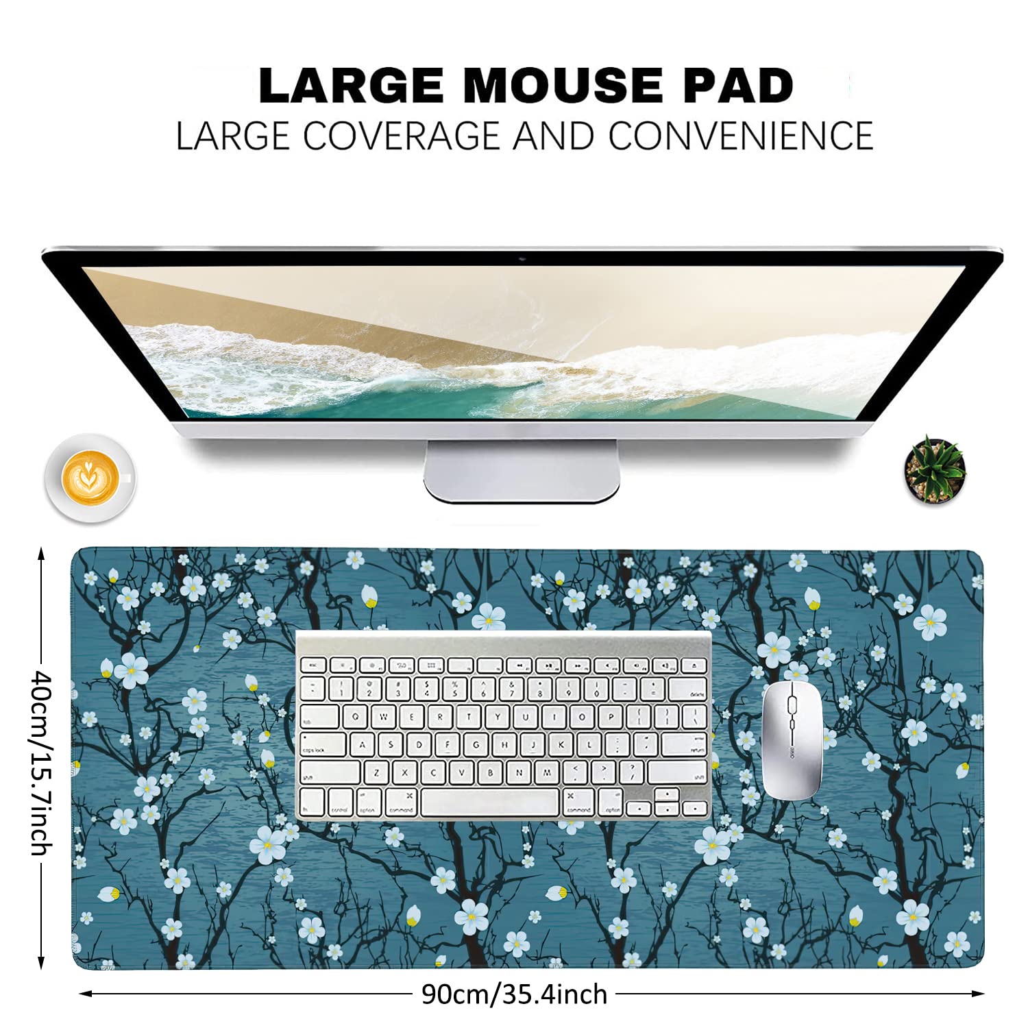 Japanese Cherry Blossom Extended Gaming Mouse Pad Large Desk Mat with Non-Slip Rubber Base and