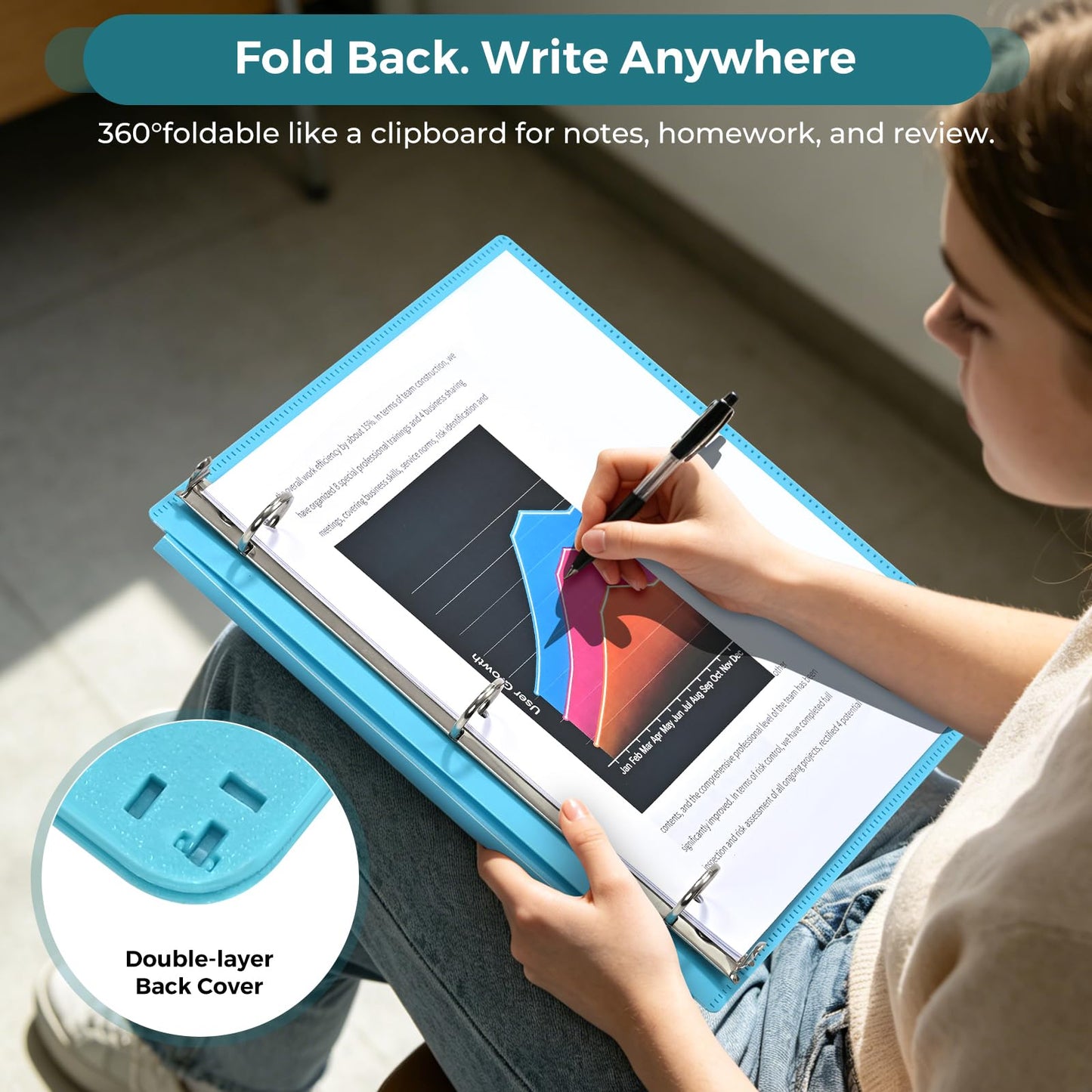 SUIN 1-inch 3 Ring Binders with Pocket, Expandable 1.2 inch Spine Binder, 4 Color-Code with Clear
