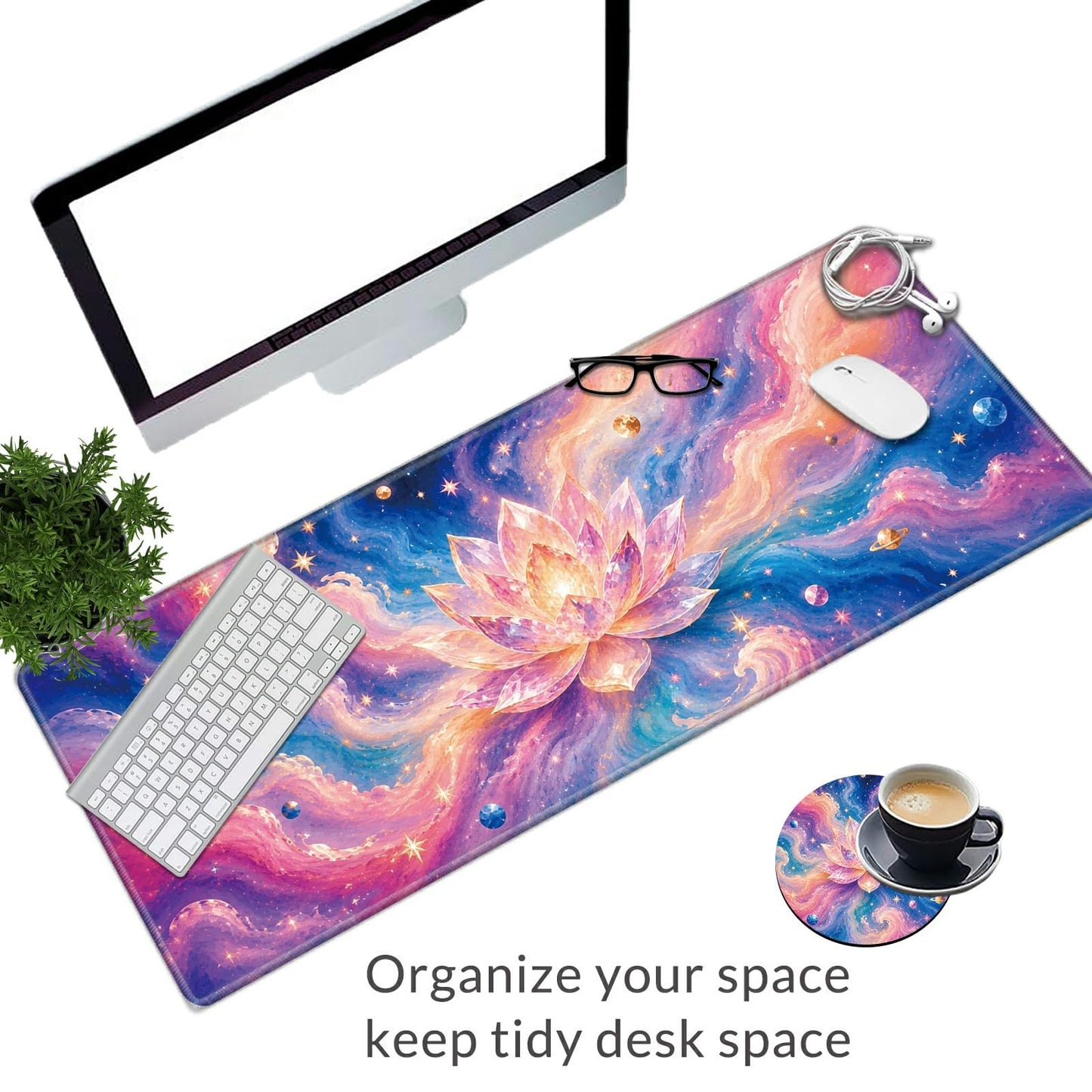 Cosmic Crystal Lotus Large Mouse Pad, 31.5 x 11.8 in Extended Desk Mat