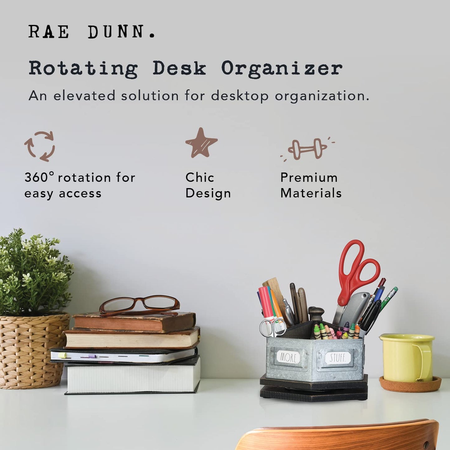 Rae Dunn by Designstyles Rotating Decorative Organizer – Steel Desktop Stationary Spinner Holder