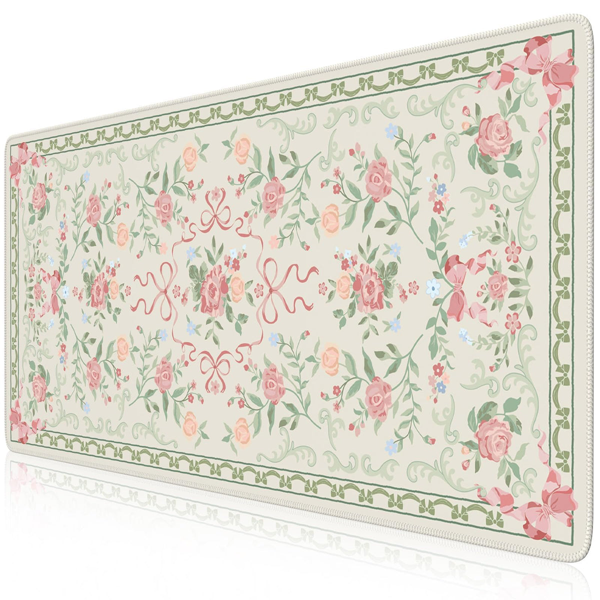 HAOCOO Cute Green Bow Desktop Mat, 35.4" x 15.7" Keyboard Pad for Office