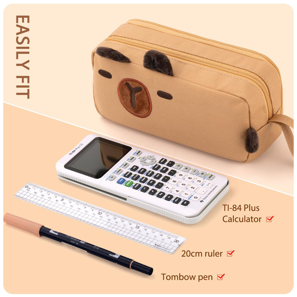 CICIMELON Cute Pencil Case, Large Capacity Pen Pouch, Capybara, Brown