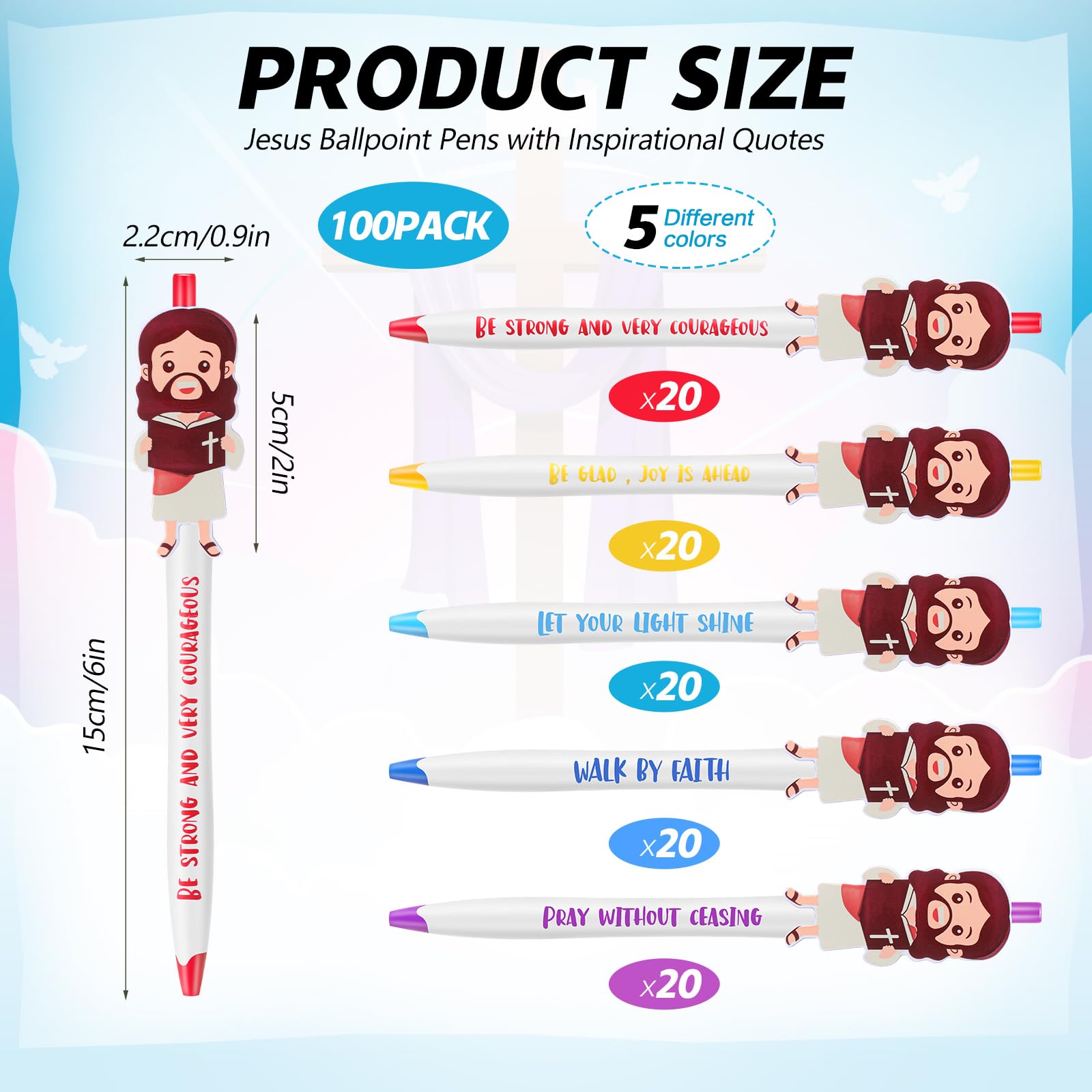CroBlissful 200 Pcs Christian Jesus Pens for Kids, Back to School Supplies
