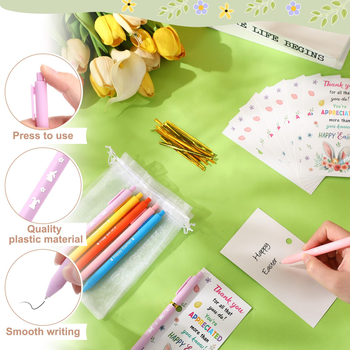 Marspark 30 Set Colorful Easter Gifts Bulk Happy Easter Ballpoint Pens and Bunny Eggs Greeting