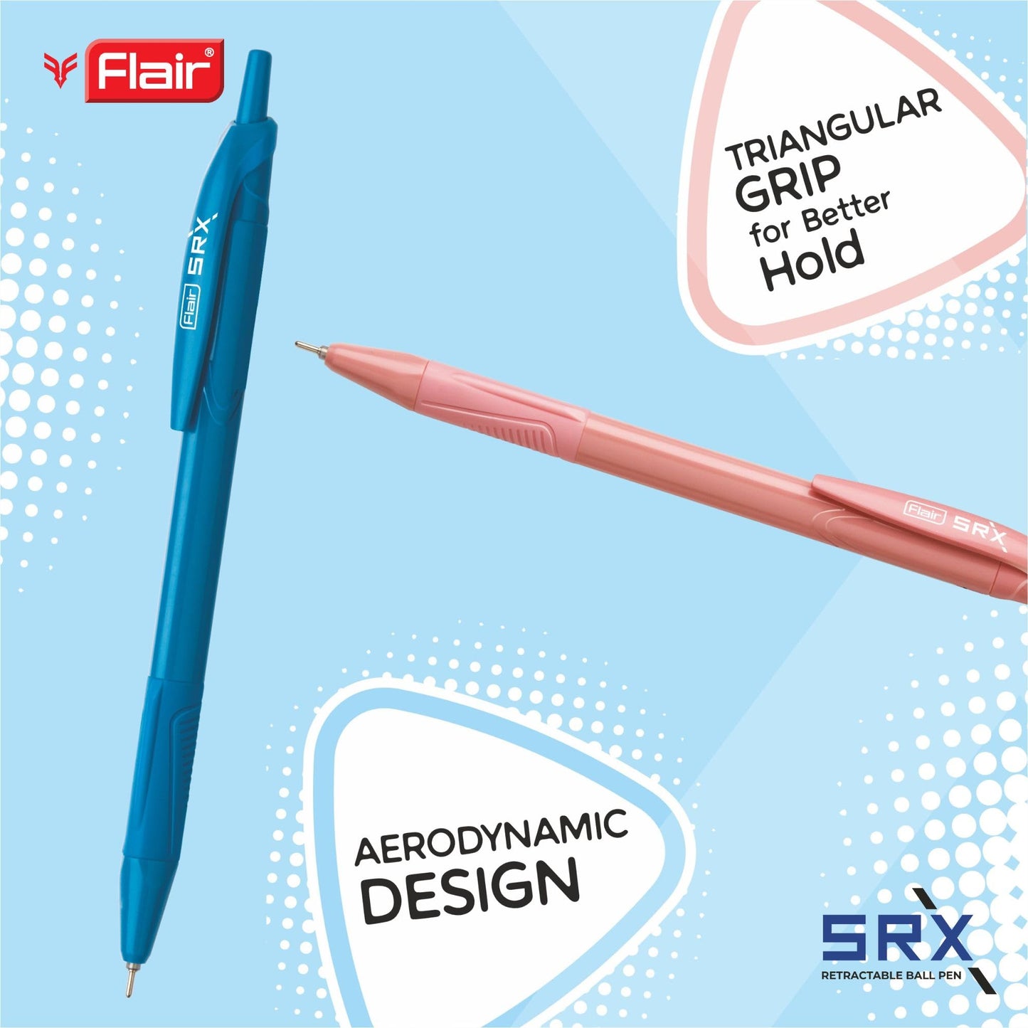 FLAIR SRX Ball Pen Box Pack | 0.7 mm Tip Size | Retractable Mechanism With Triangular Grip For