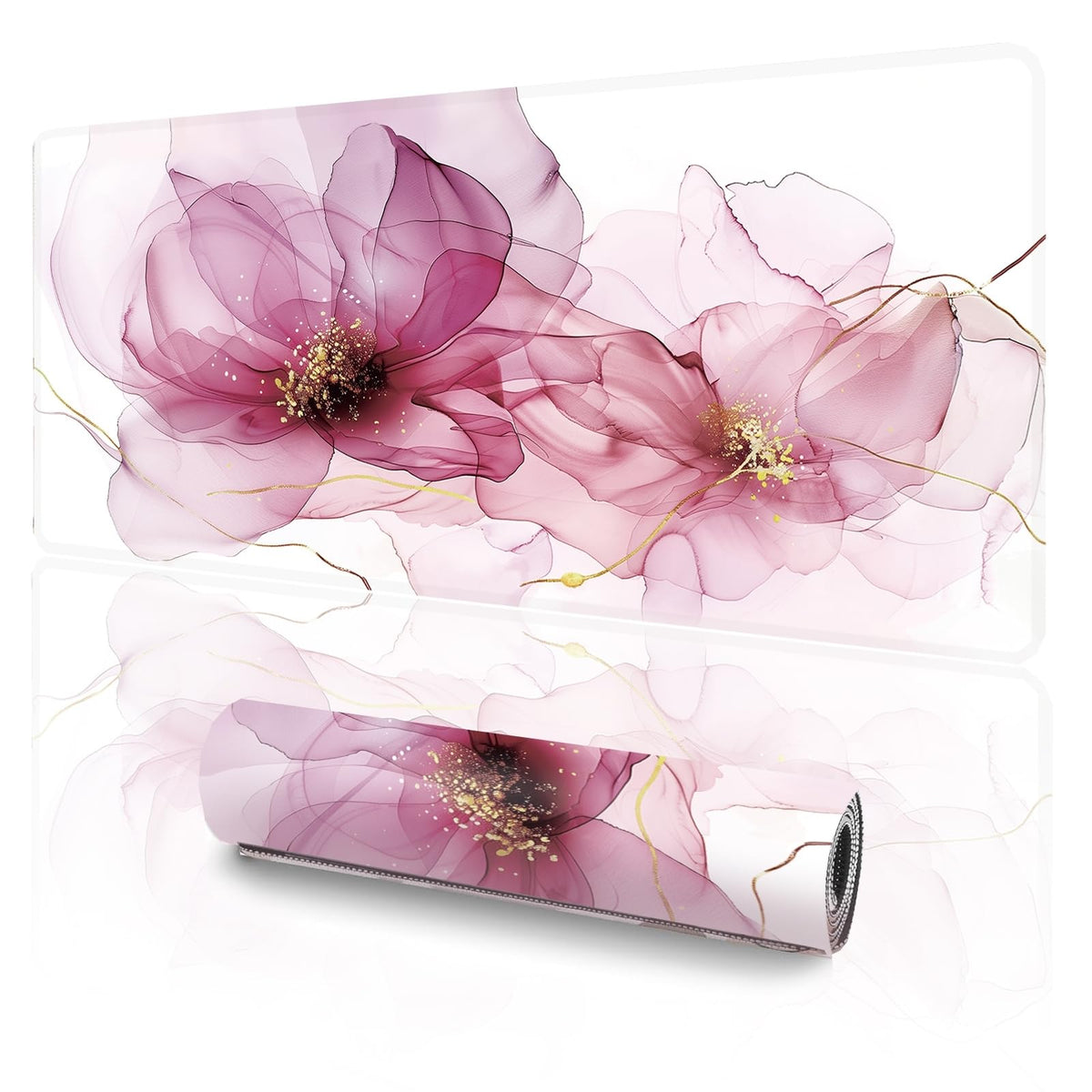 XXL Extended Gaming Mouse Pad (47.2 x 23.6 Inch), Giant Pink Floral Desk Mat for Full Coverage