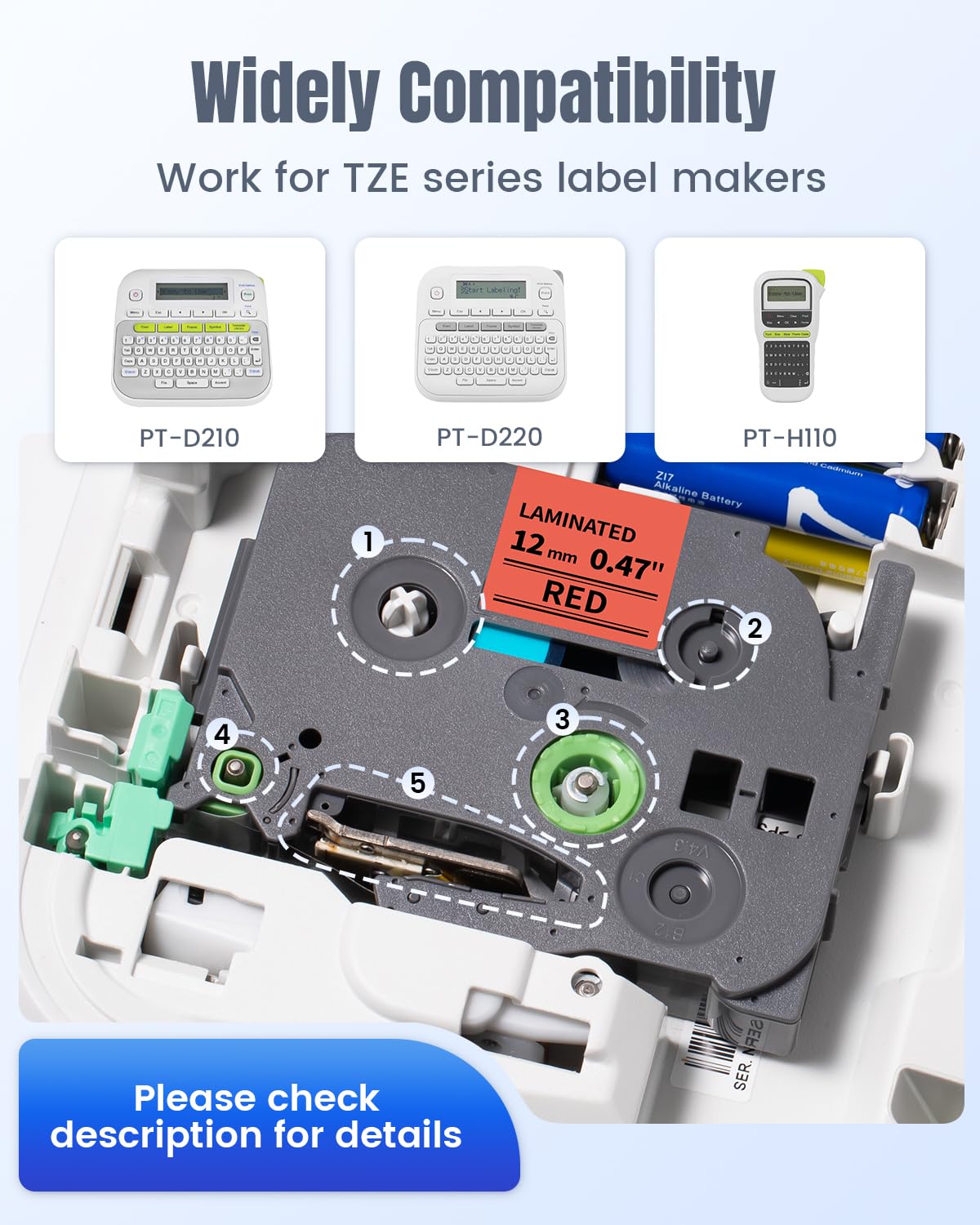 TZe-431 TZ Tape 12mm 0.47 Laminated Red Replacement for Brother P-Touch