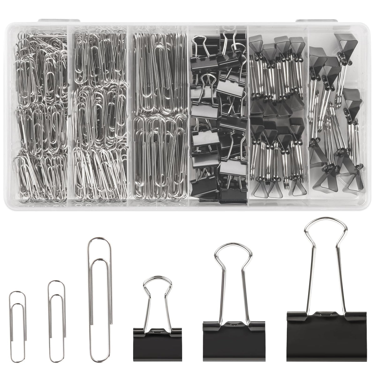 500PCS Paper Clips and Binder Clips Assorted Sizes