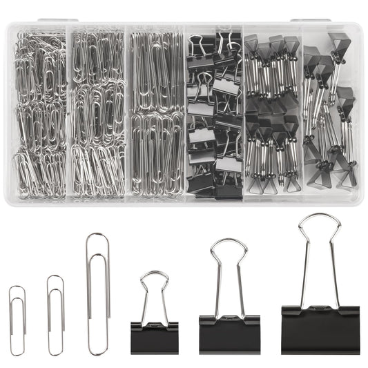 500PCS Paper Clips and Binder Clips Assorted Sizes