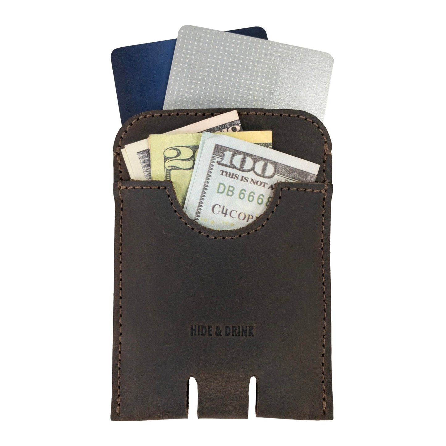 Hide & Drink, Business Push Card Holder, Minimalist Cash Organizer Handmade from Full Grain Leather