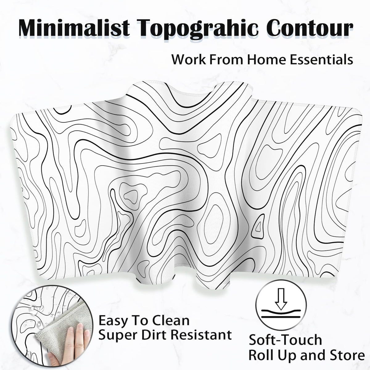 White Topographic Mouse Pad XXL - Extended Gaming Mousepad, Large Non-Slip Desk Mat for Keyboard