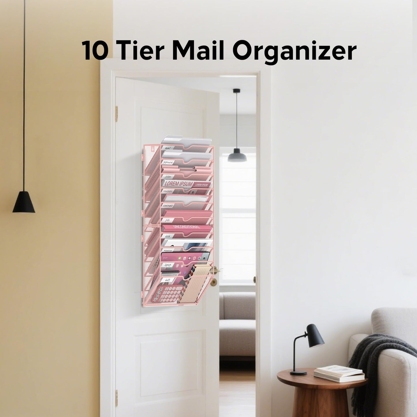 JMHUD 10-Tier Wall File Organizer and Hanging File Organizer, Pink