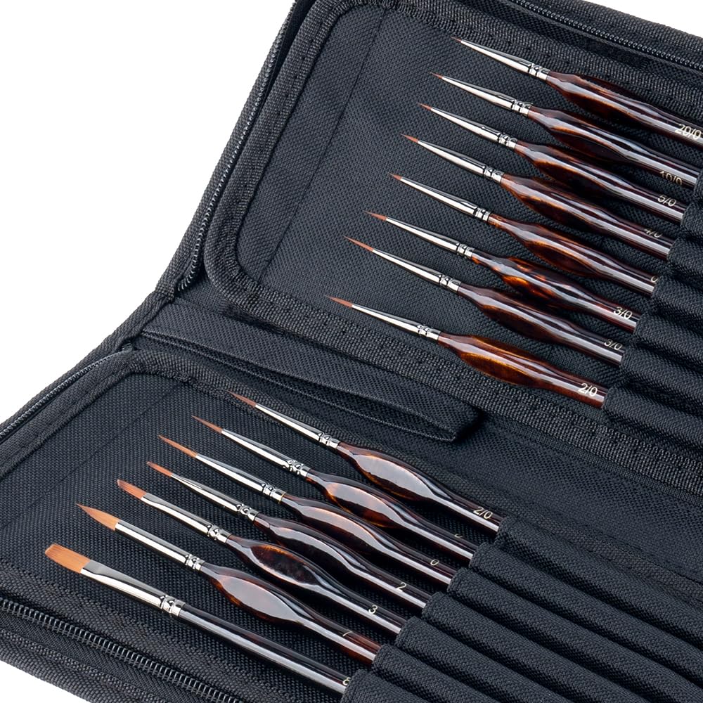 Transon 15Pcs Extra Fine Detail Paint Brushes with Brush Storage Organizer for Model Miniature