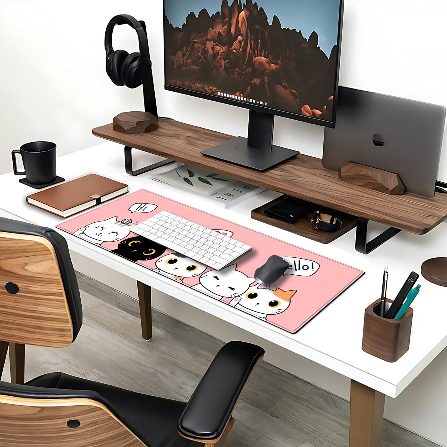 Cute Cat Gaming Mouse Pad Large Desk Mat, 31.5x11.8 Inch Mousepad Extended Non-Slip Rubber Base