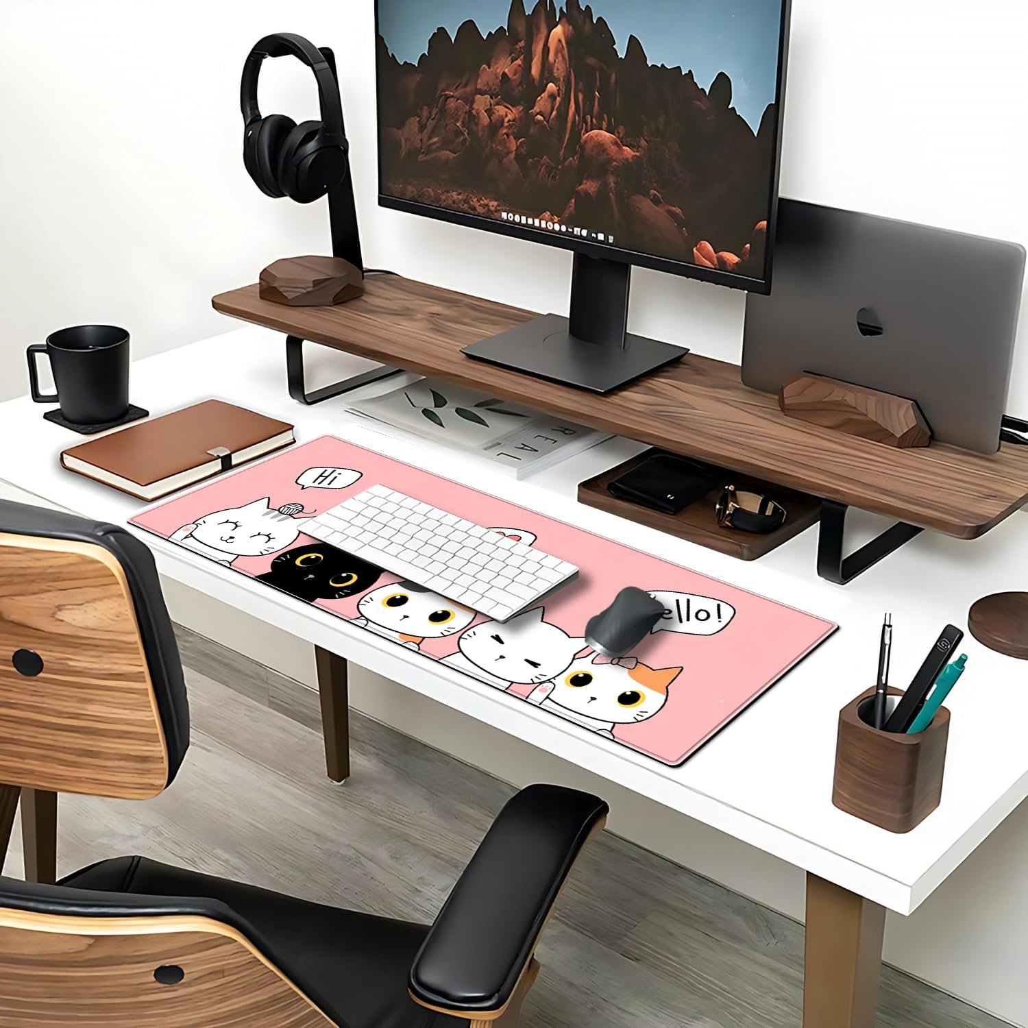 Cute Cat Gaming Mouse Pad Large Desk Mat, 31.5x11.8 Inch Mousepad Extended Non-Slip Rubber Base