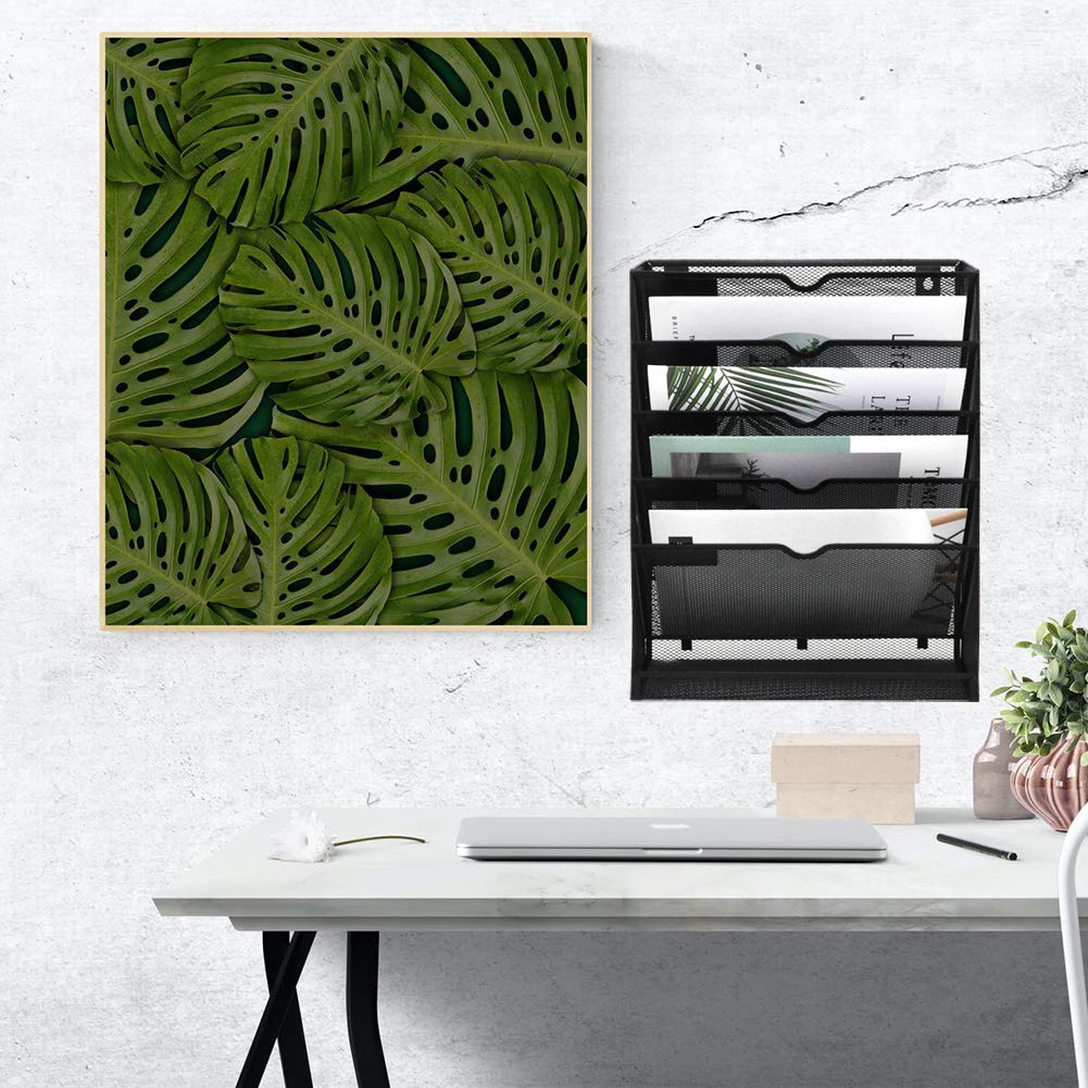 EASEPRES Desk File Organizer Mesh 6-Tier, Hanging Wall Mount Document Organization Stand, Desktop
