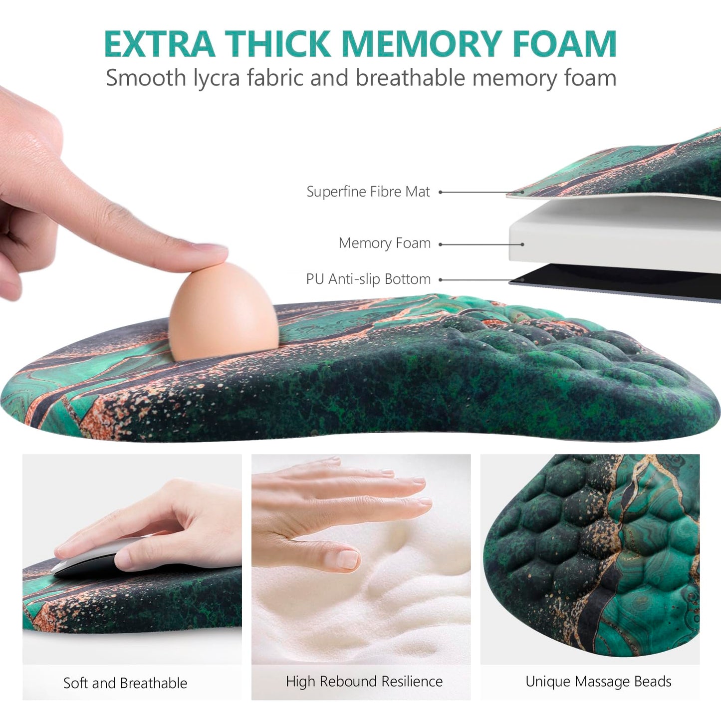 Laokiiy Ergonomic Mouse Pad Wrist Rest, 15° Memory Foam, Non-Slip PU Base