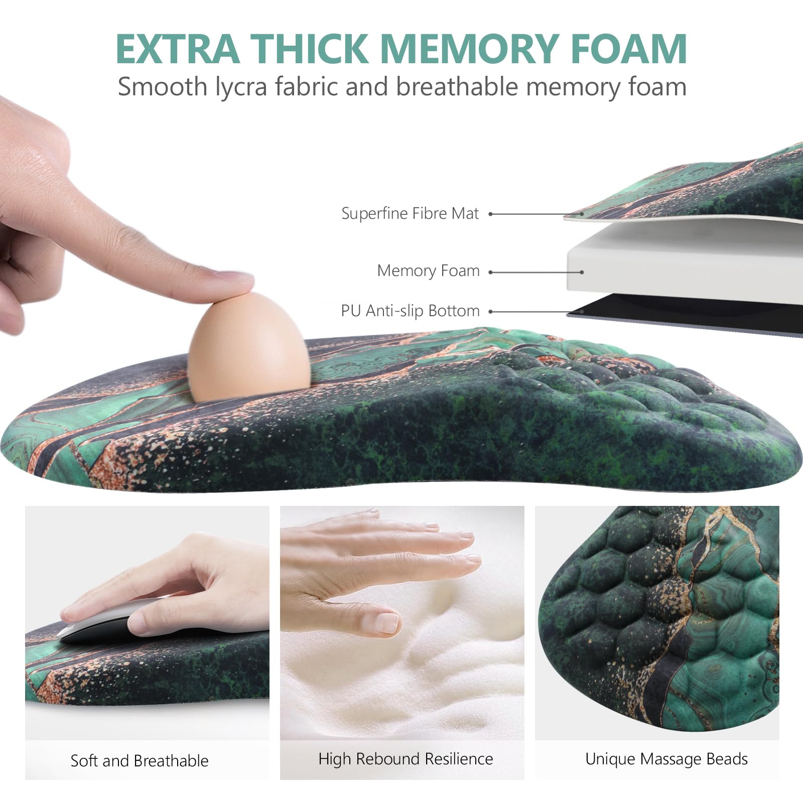 Laokiiy Ergonomic Mouse Pad Wrist Rest, 15° Memory Foam, Non-Slip PU Base