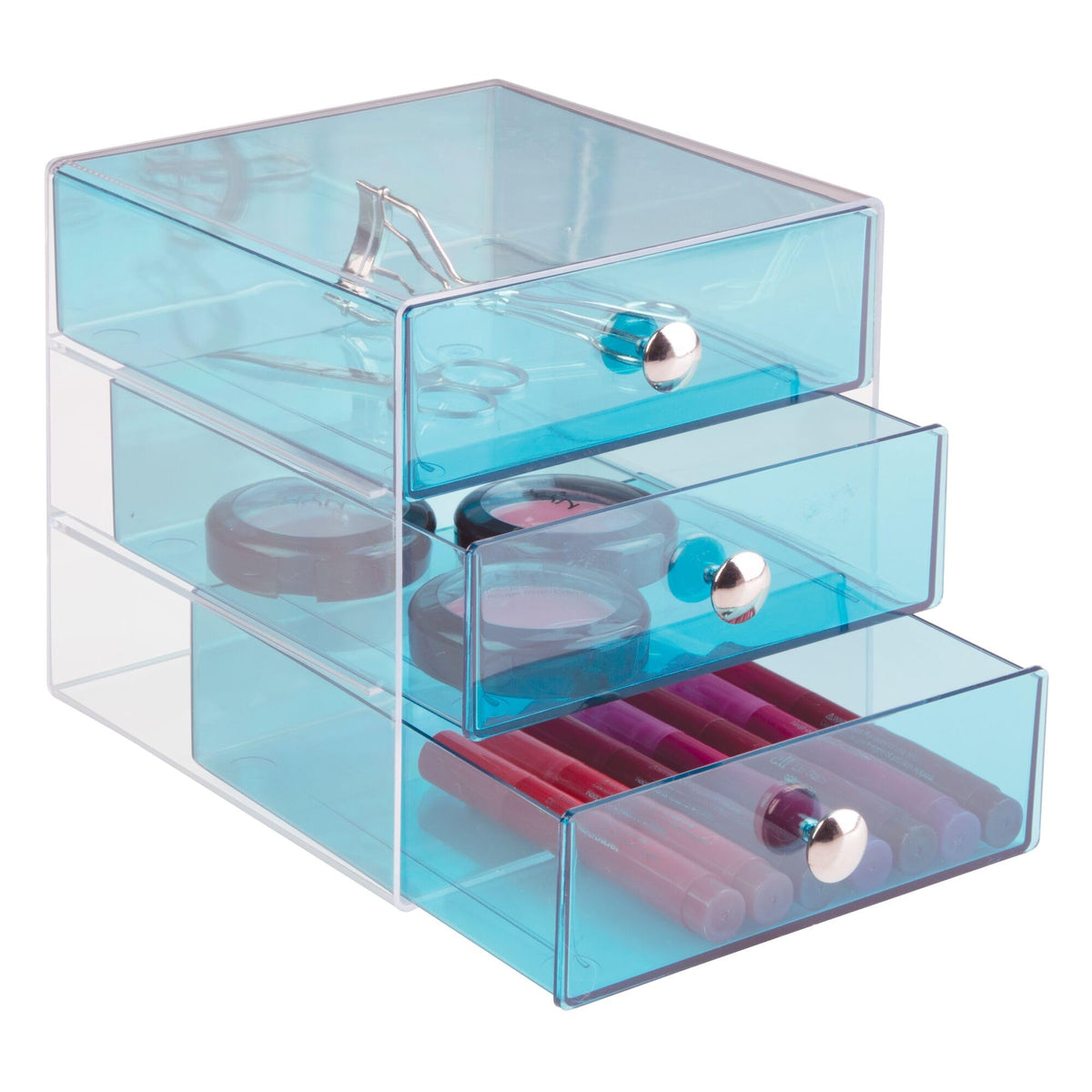 iDesign 3-Drawer Vanity Organizer, Aqua, 6.5" x 6.5" x 6.5"