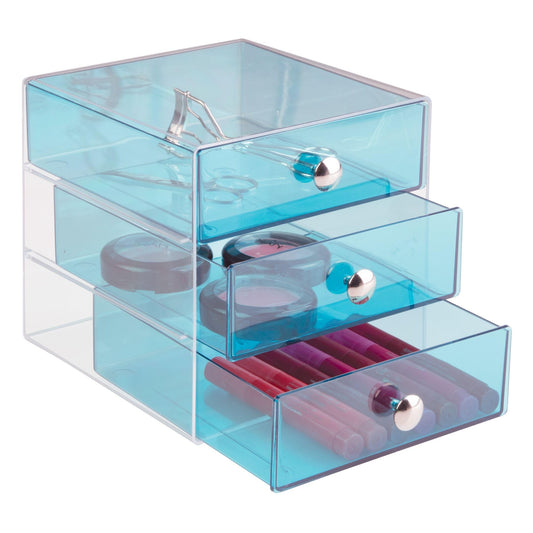 iDesign 3-Drawer Vanity Organizer, Aqua, 6.5" x 6.5" x 6.5"