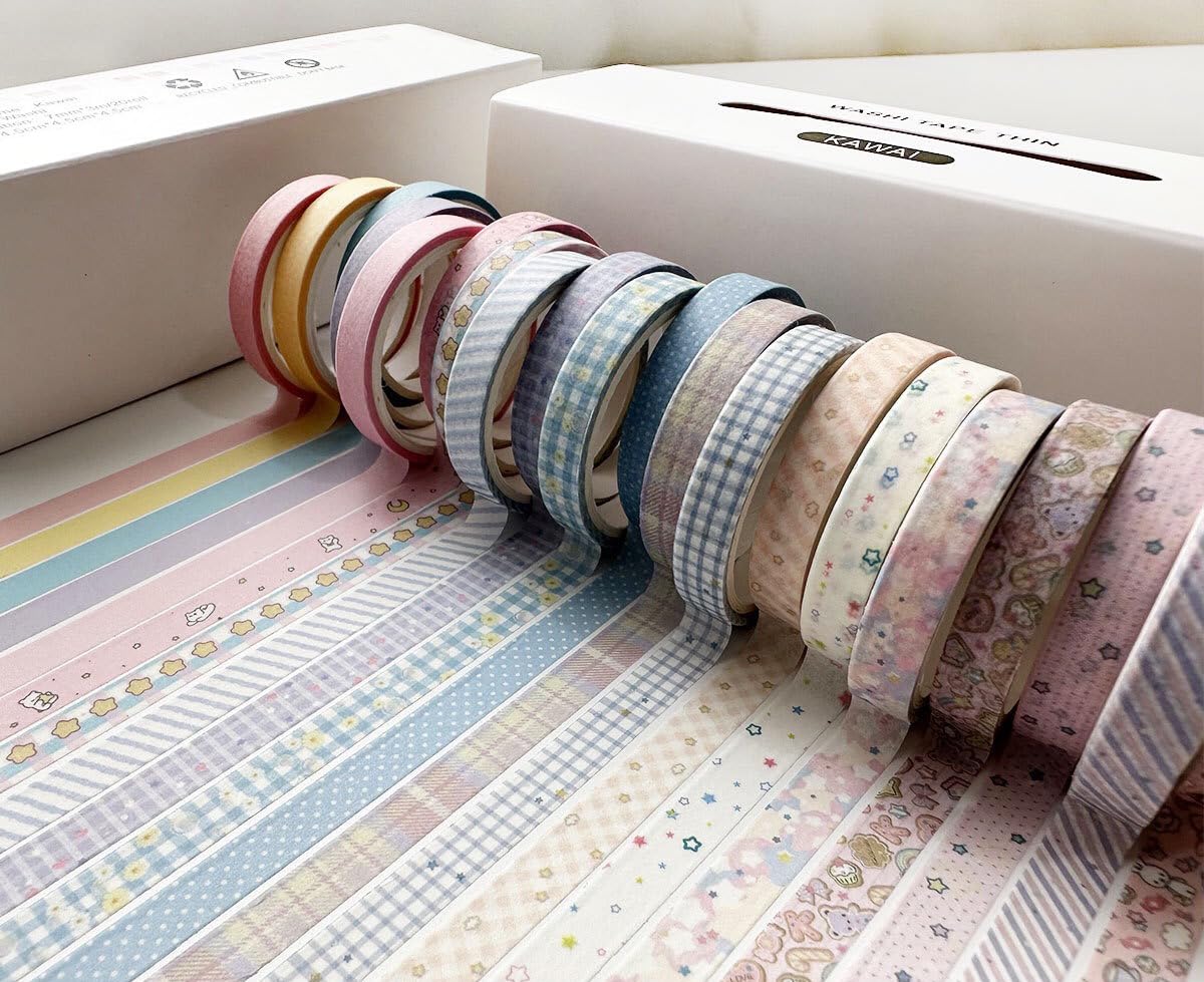 YUBX Vintage Washi Tape Set 20 Rolls Skinny Retro Decorative Antique Patterns Masking Tapes for