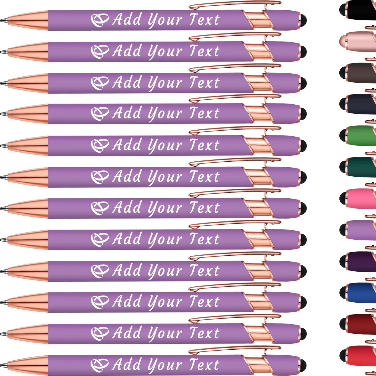 Personalized Ballpoint Pen with Stylus Tip, Custom Name & Logo, 12 Colors