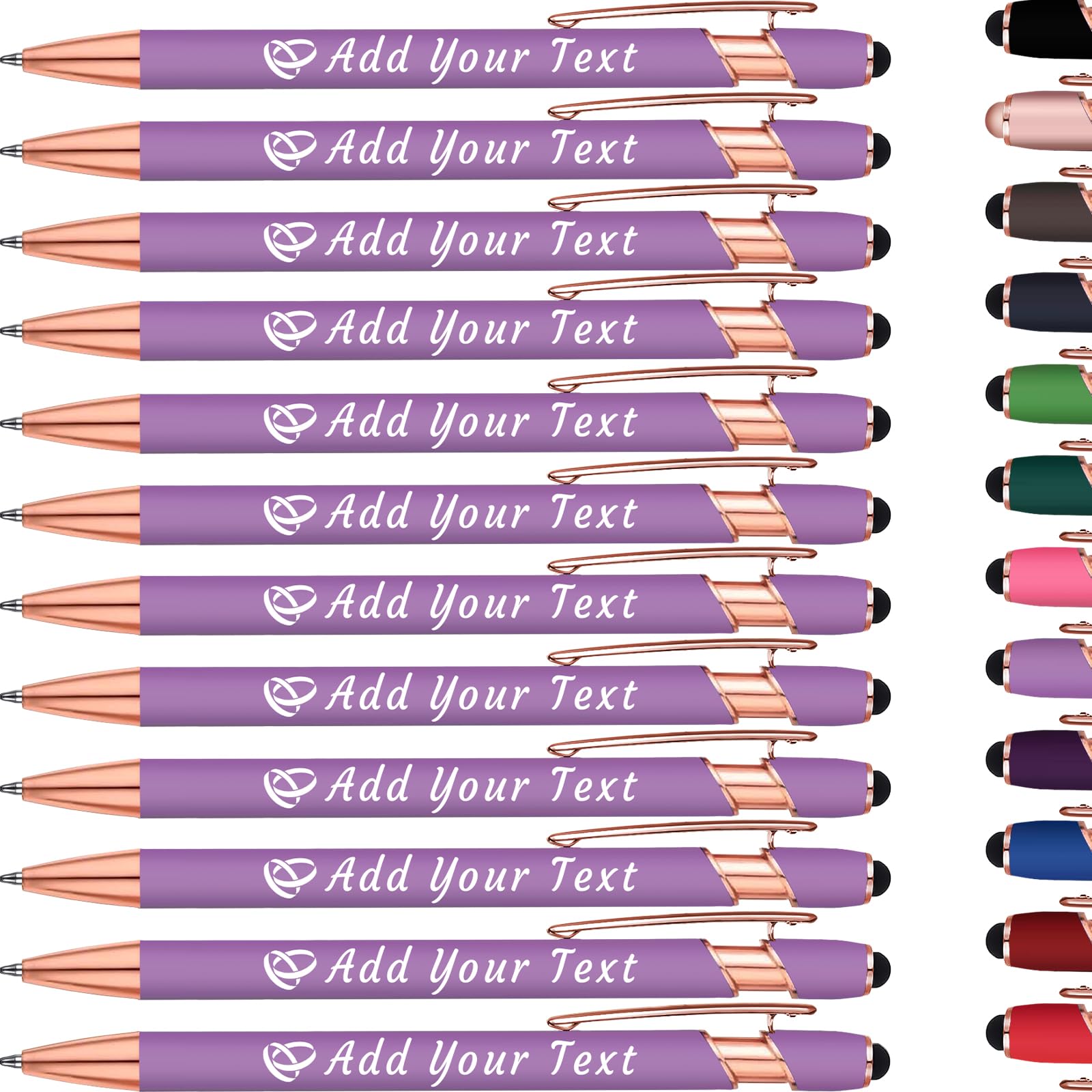 Personalized Ballpoint Pen with Stylus Tip, Custom Name & Logo, 12 Colors
